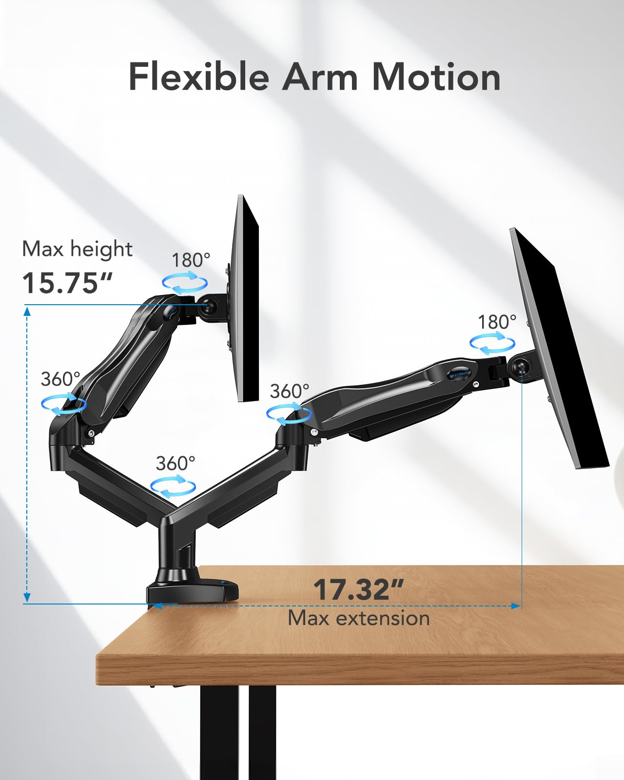 HUANUO Dual Monitor Stand - Adjustable Spring Monitor Arm for 13-32 Inch Screens, C Clamp/Grommet Mounting Base, VESA Compatible, Holds 4.4-19.8lbs - Perfect for Home Office, Gaming Setup & Workspace Ergonomics