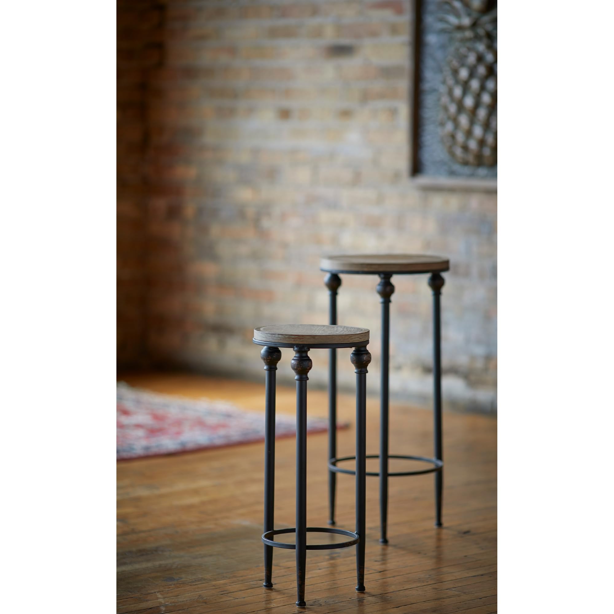 2-Pack Modern Metal & Wood Bar Height Tables 26.75