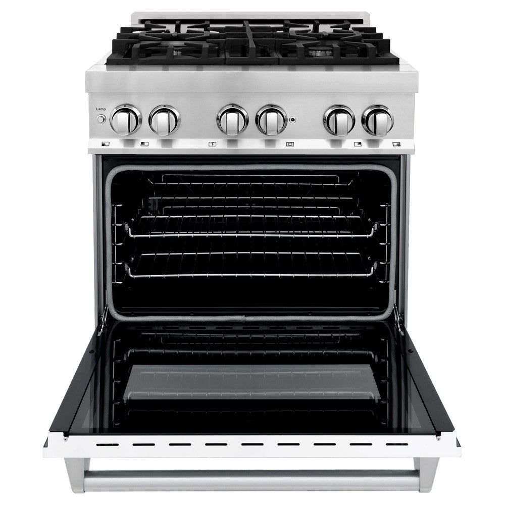 ZLINE 30 Inch 4.0 cu ft Dual Fuel Range - Stainless Steel Gas Stove with 4 Burners & Electric Convection Oven, White Matte Door (RA WM 30) - Perfect for Modern Kitchens & Professional Home Chefs