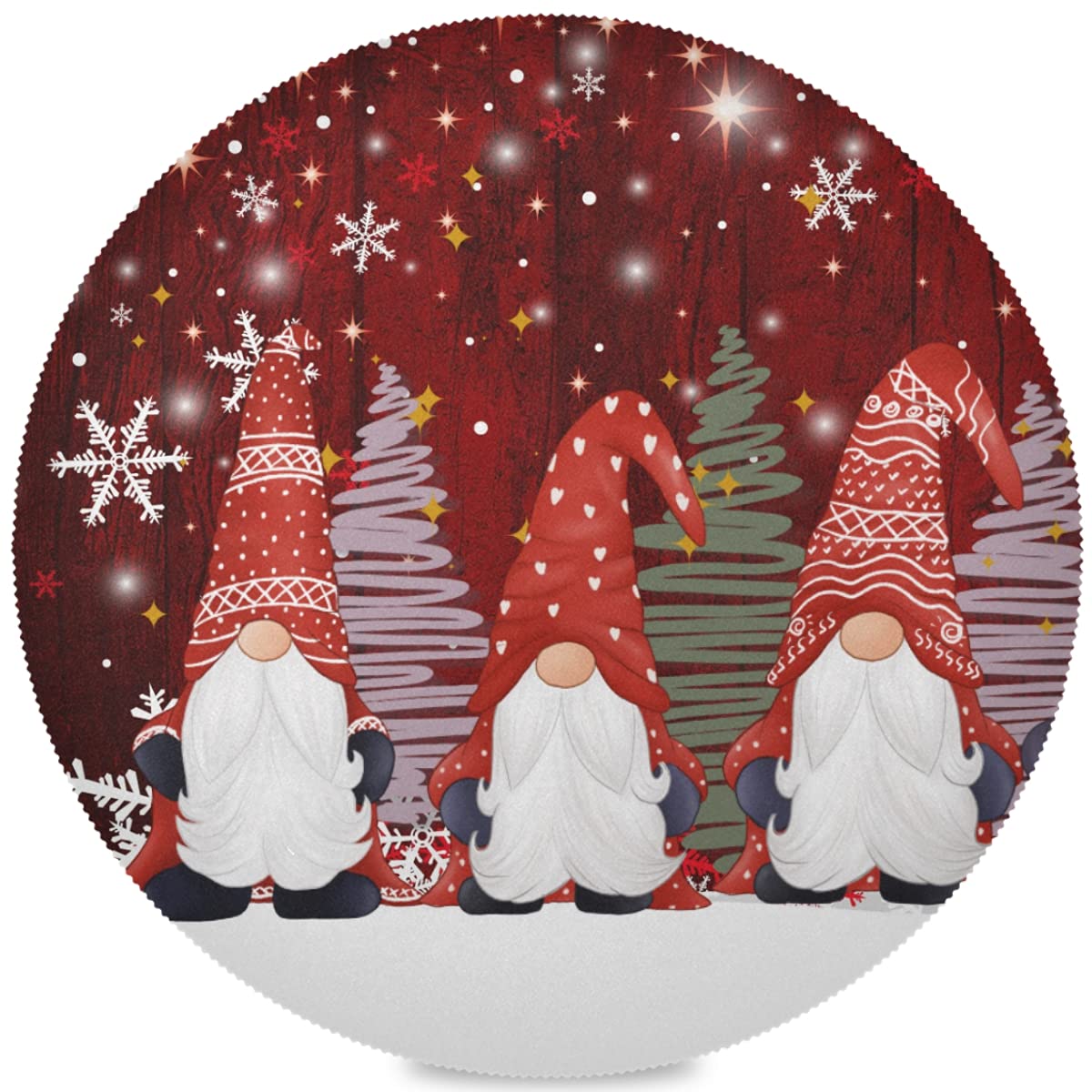 Christmas Gnomes Round Placemats - 15 Inch Non-Slip Dining Table Mats with Snowflake Tree Design, Easy to Clean Kitchen Table Decor for Home, Wedding & Holiday Parties | Perfect for Festive Gatherings and Cozy Winter Meals