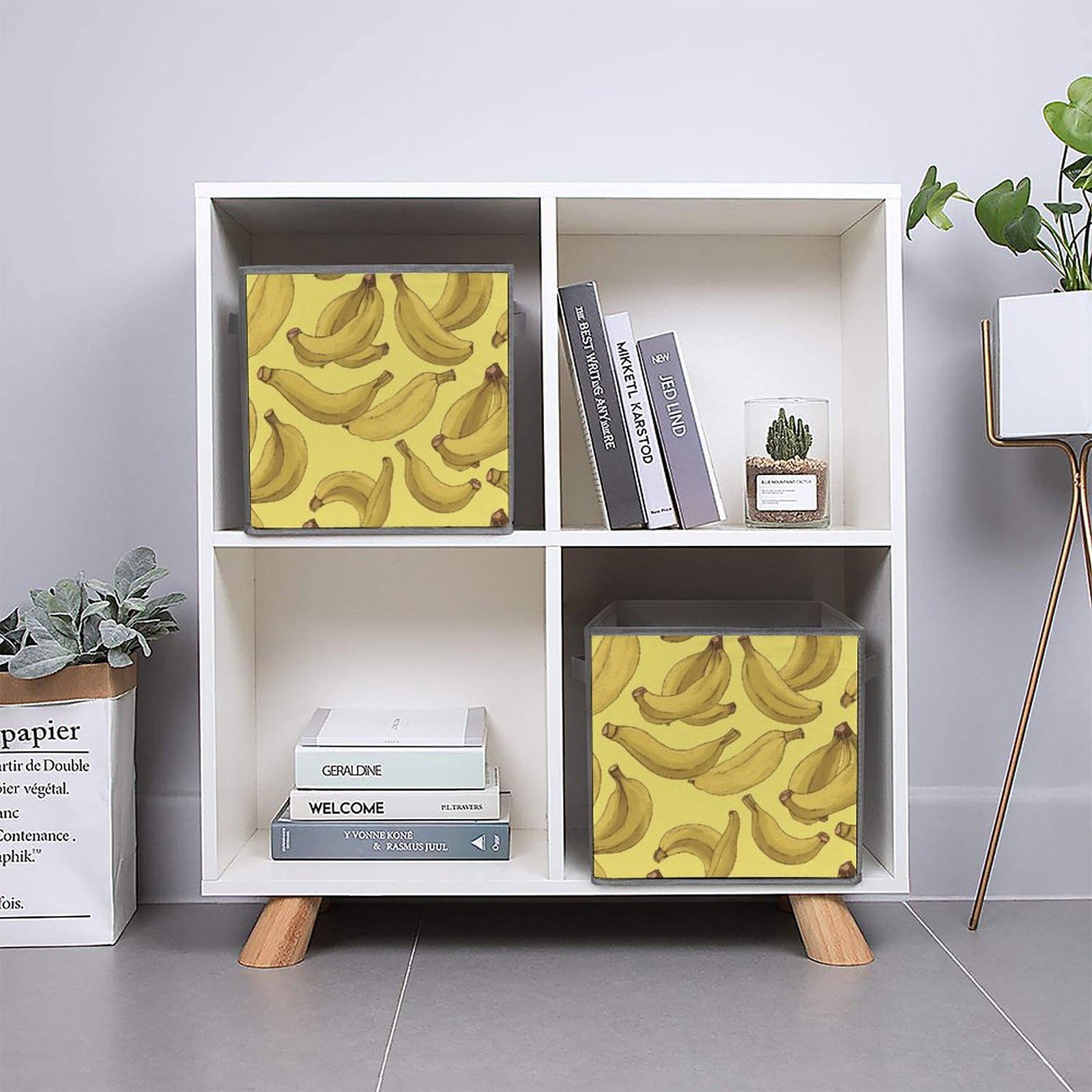 6-Piece Collapsible Storage Bins with Banana Print - Foldable Organizing Baskets with Handles for Home, Kitchen, Bathroom & Office - Space Saving Storage Containers for Shelves, Cabinets & Closet Organization