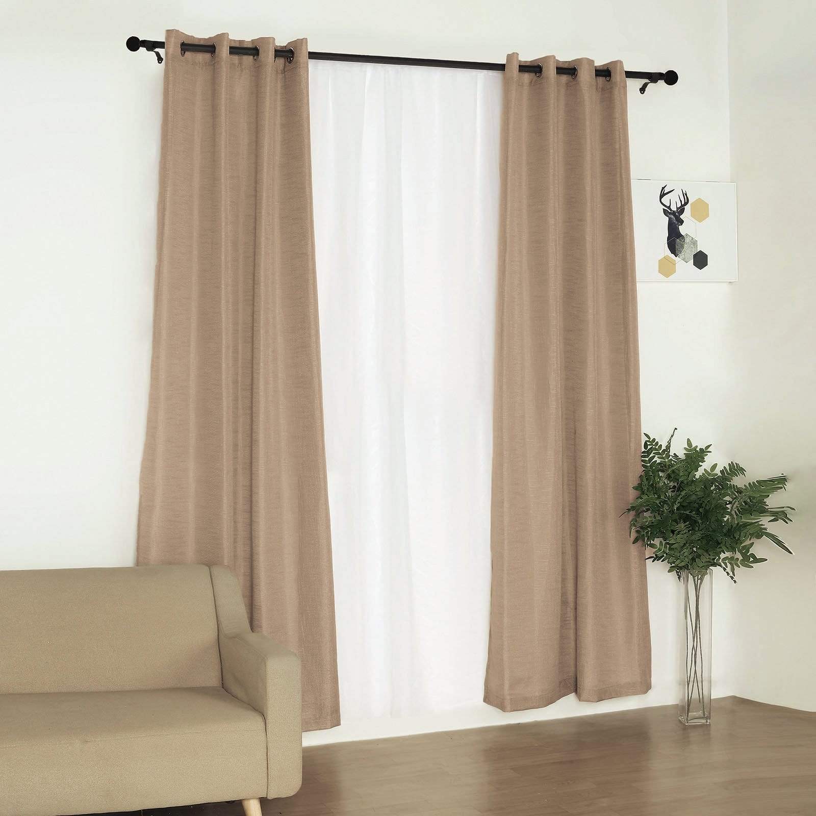 2 Pack 52x108 Inch Faux Linen Curtain Panels with Chrome Grommets - Blackout Window Drapes for Living Room, Bedroom & Home Decor