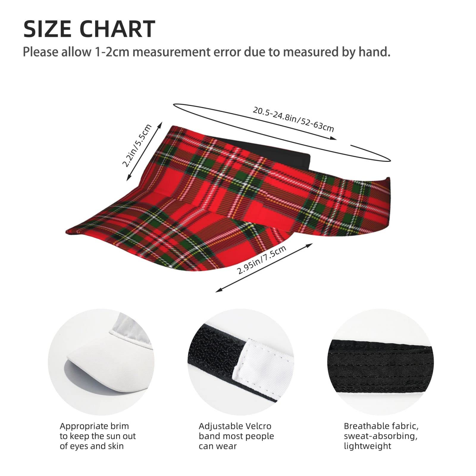 Unisex Plaid Sun Visor Hat - Wide Brim Sports Cap for Tennis, Golf & Outdoor Activities | Lightweight Summer Sun Protection | Perfect for Beach, Running, Hiking & Travel