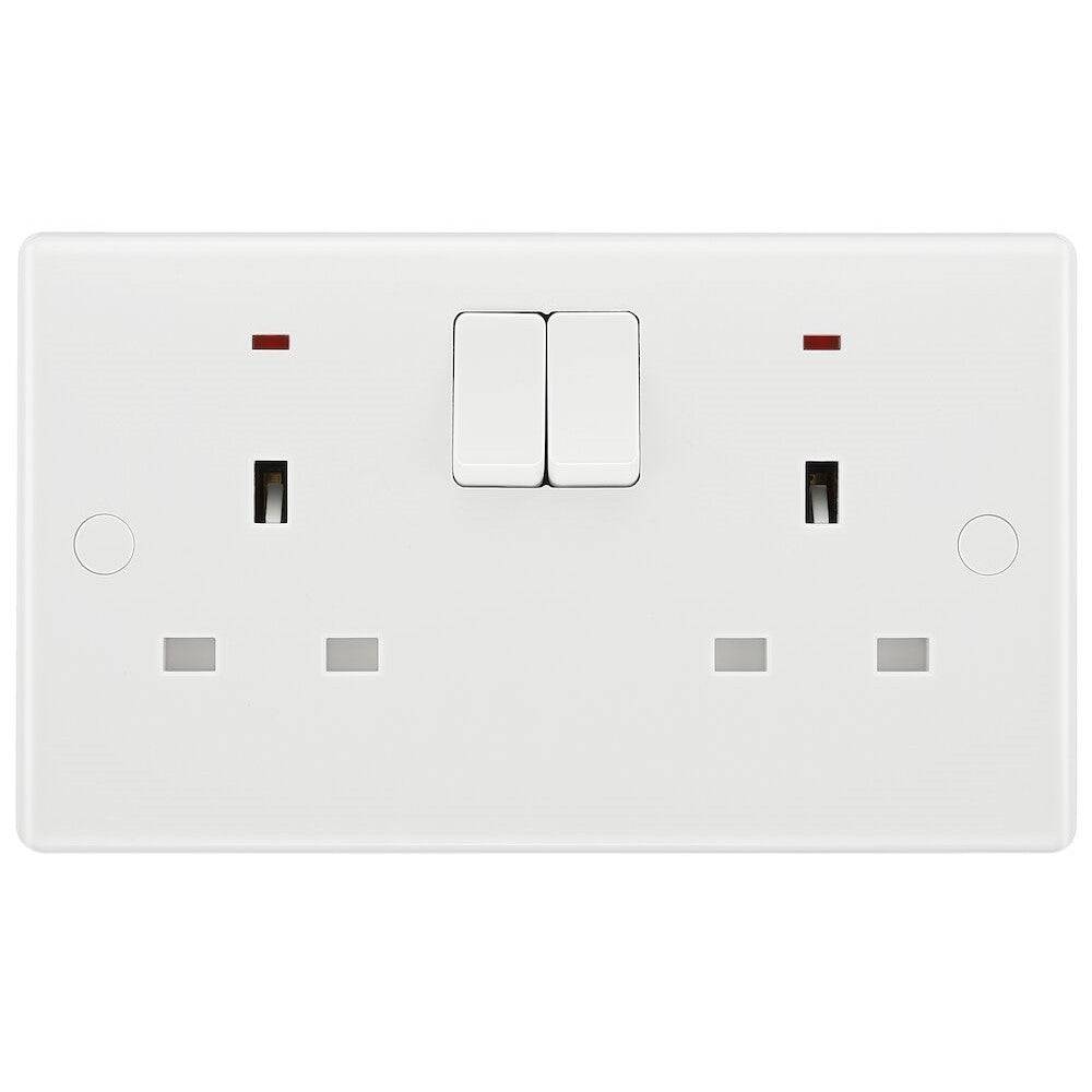 BG White Moulded 13A Double Socket with Neon Indicator - UK Plug Power Outlet for Home, Office & Workshop Use