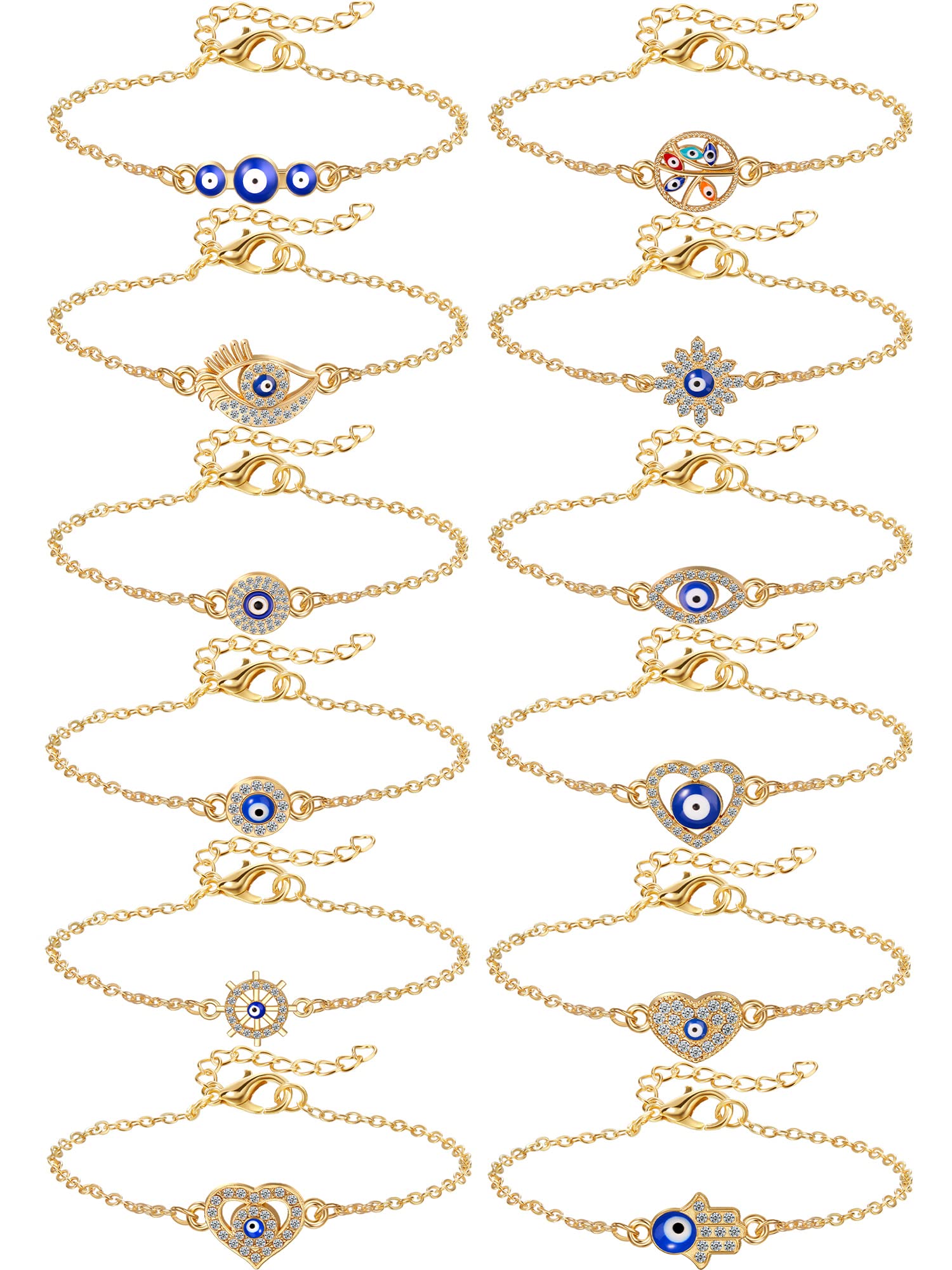 MTLEE 12 Pack Gold Evil Eye Bracelet Set for Women - Adjustable Chain Bracelet Jewelry - Protection Charm Gift for Wedding, Christmas, Birthday (Women, Men, Girls) - Perfect for Everyday Wear, Parties & Spiritual Healing