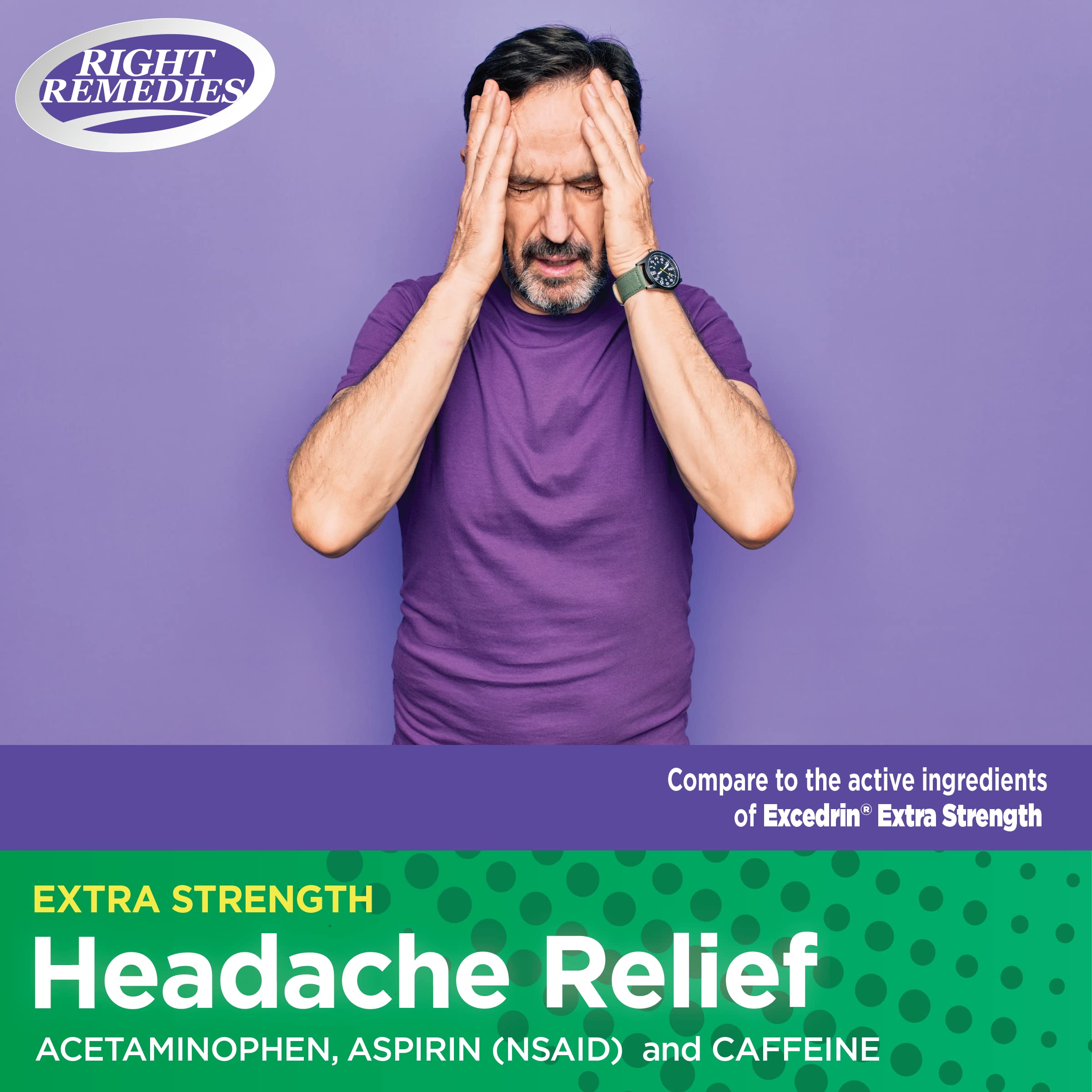 Right Remedies Extra Strength Headache Relief Caplets with Acetaminophen, Aspirin & Caffeine - 300 Count Value Pack for Migraine, Muscle Aches, Back Pain & Body Pain Relief - Fast-Acting Pain Reliever for Work, Travel & Daily Discomfort