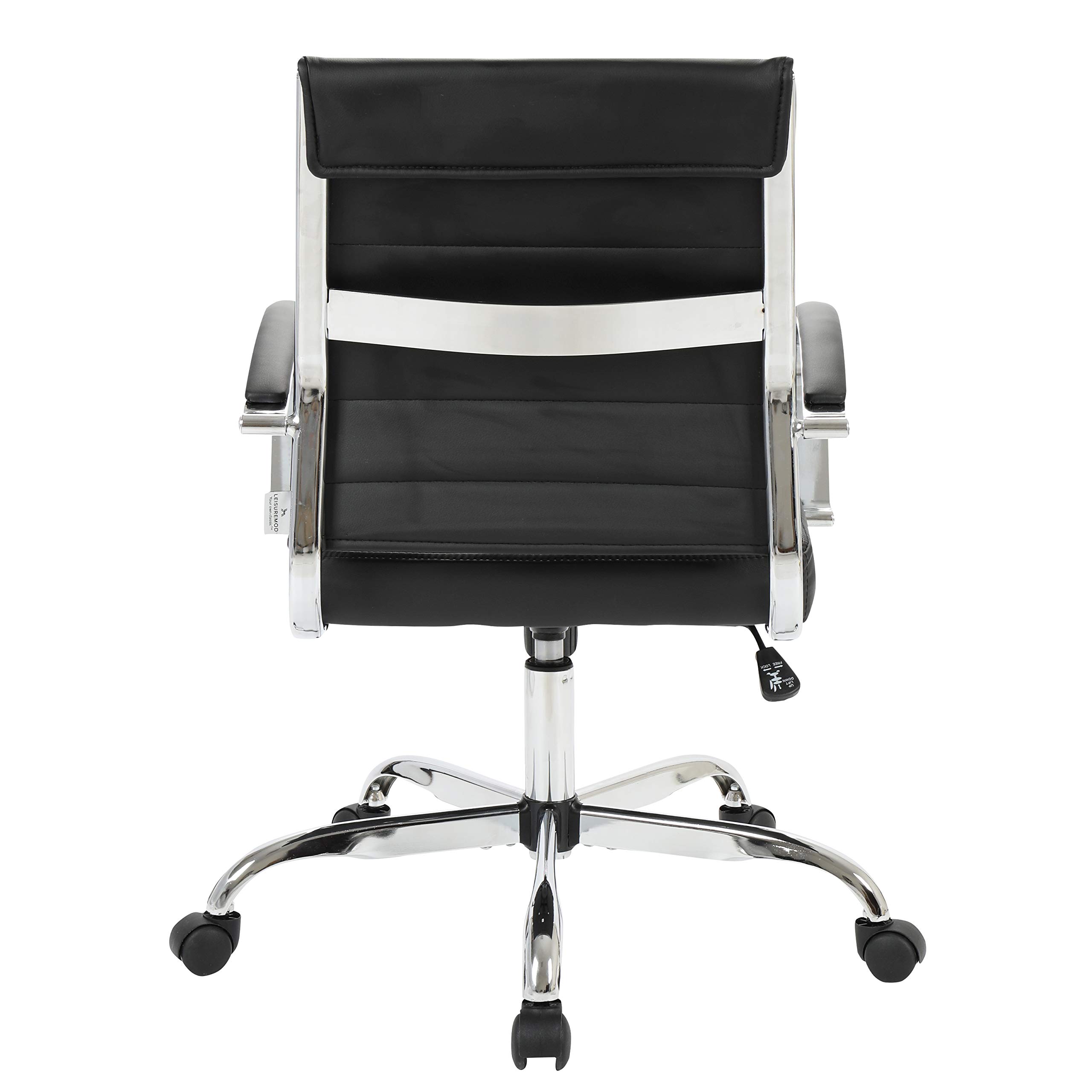 Premium Benmar Black Leather Office Chair - Modern Mid-Back Ergonomic Swivel Chair with Adjustable Height & Lumbar Support | Perfect for Home Office, Gaming & Executive Workspaces
