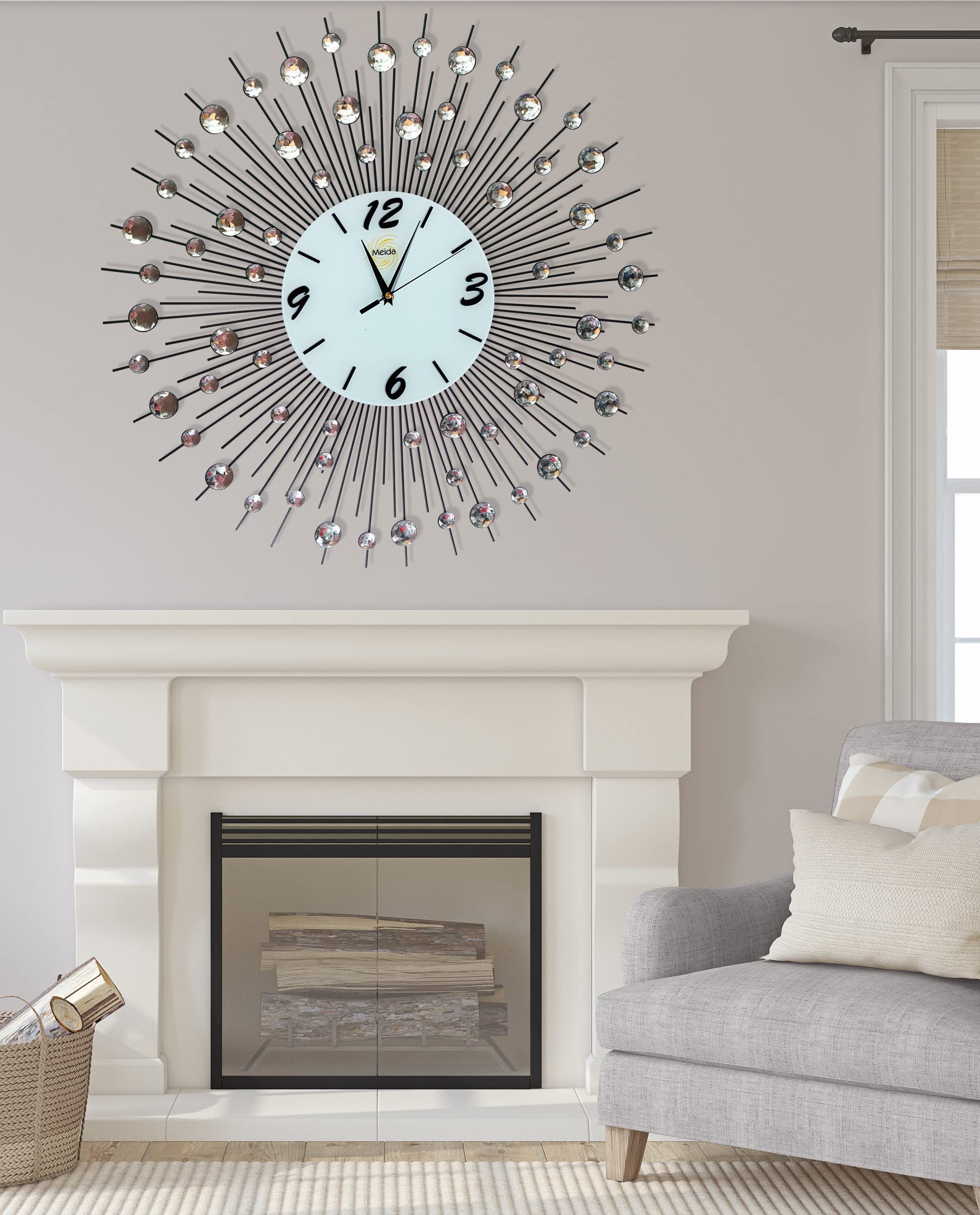 Large Metal Sunburst Wall Clock - Silent Modern Battery Operated Quartz Clock for Living Room, Kitchen & Bathroom Decor | Perfect Home & Office Wall Art | Elegant Timepiece for Bedroom, Dining Room & Workspace