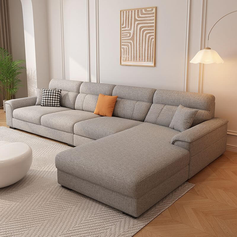 Modern L-Shaped Leather Upholstered Sectional Sofa with Chaise Lounge and Concealed Support - Perfect for Living Room, Home Theater, and Office Lounge Spaces