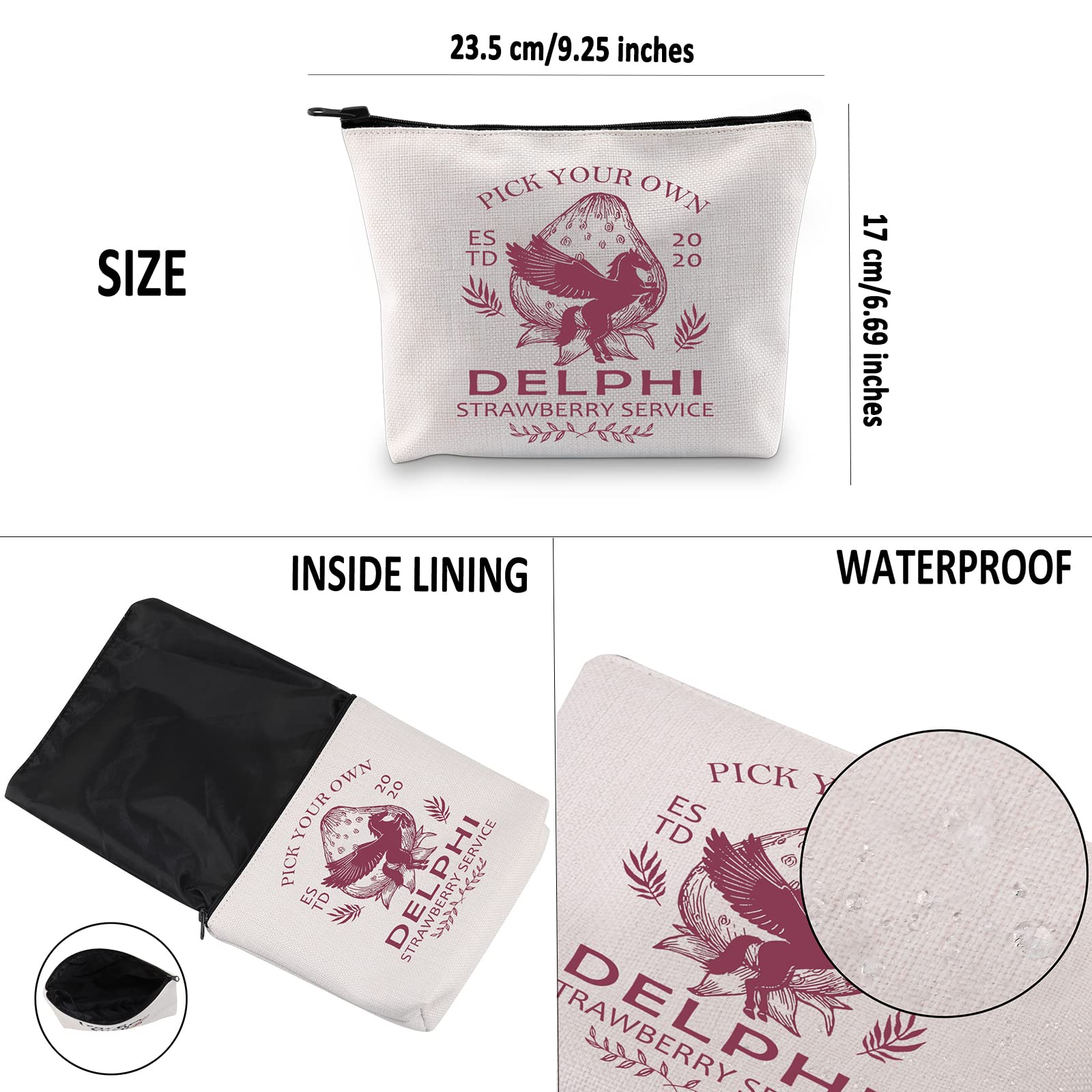 G2TUP Percy Jackson Fan Gift - Delphi Strawberry Service Makeup Bag with Pegasus & Zeus Greek Mythology Design | PJO Fan Gift for Book Lovers & Horror Novel Enthusiasts (White Bag) - Perfect for Cosplay, Book Club Meetings & Mythology Themed Parties