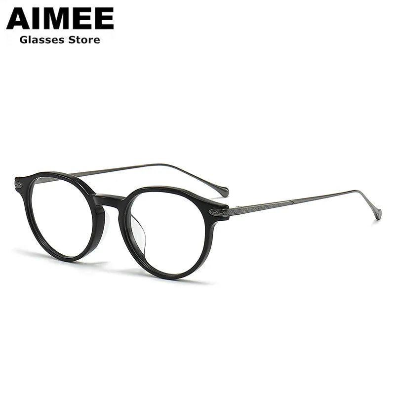 Aimee Women's Full Rim Round Acetate Titanium Eyeglasses Frame 19011 - Lightweight & Durable Glasses for Work, Reading, and Everyday Fashion