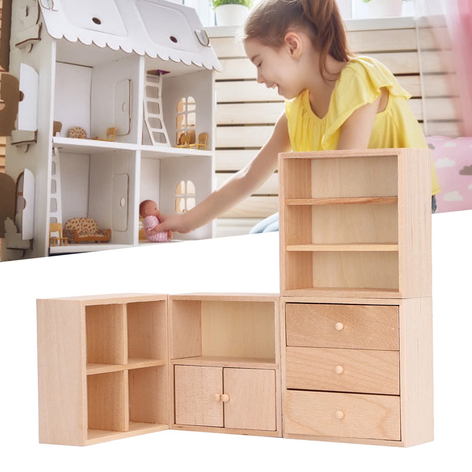 1:12 Scale Miniature Dollhouse Kitchen Cabinet Set - Antique Style Lifelike Miniature Furniture for Dollhouse Accessories | Perfect for Collectors, DIY Dollhouse Decor & Miniature Scene Displays