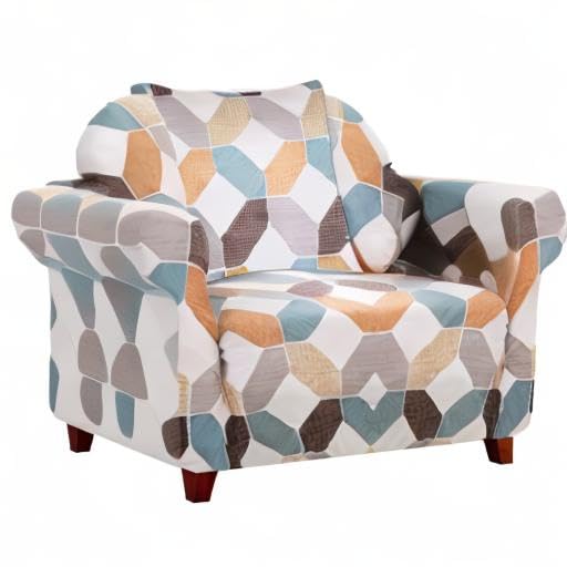 Stretch Chair Sofa Cover - Printed Non-Slip Elastic Couch Slipcover with Pillowcase & Foam Sticks, Washable Furniture Protector for Kids, Universal Fit (Geometric Design) - Perfect for Living Room, Bedroom, and Home Decor Protection