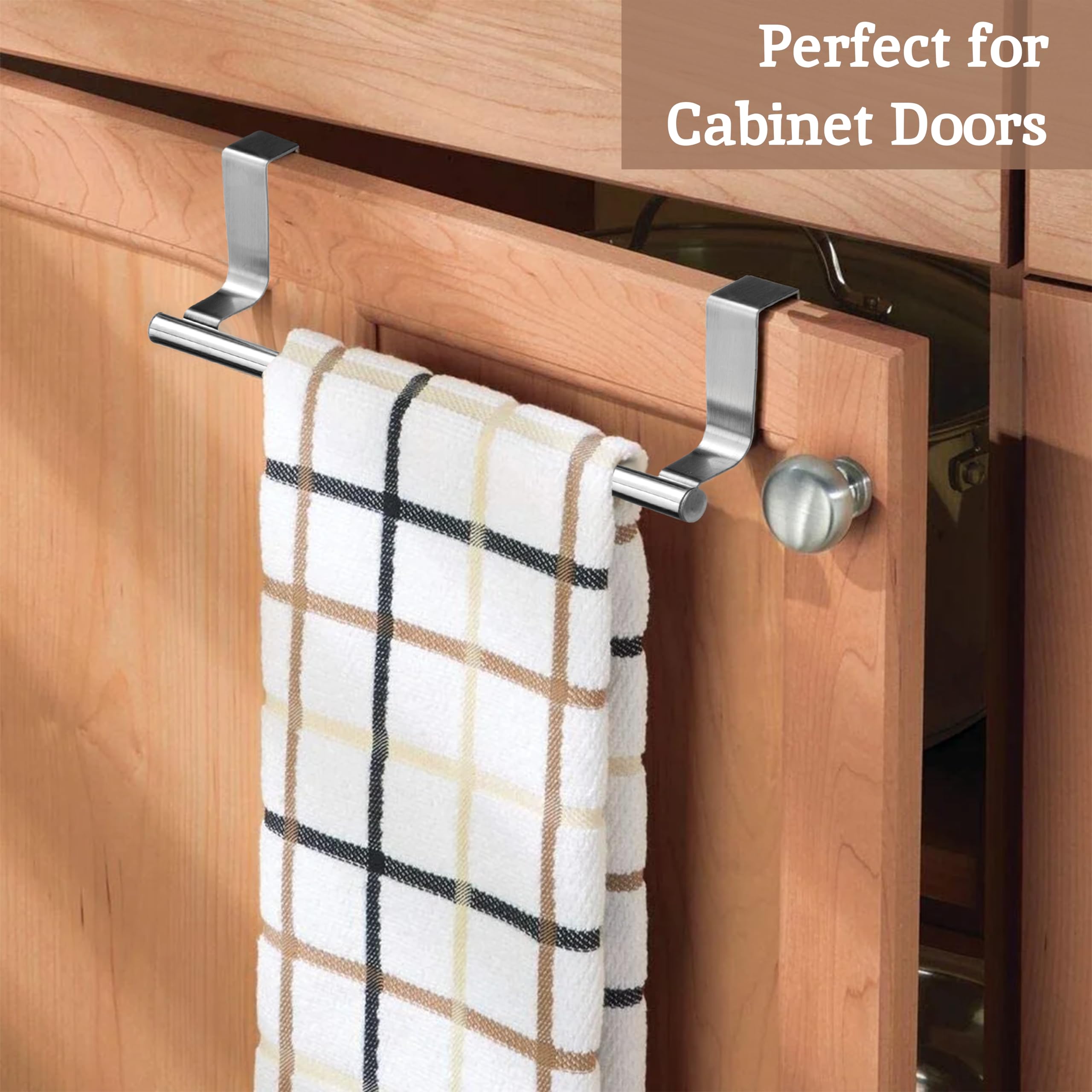 Premium Stainless Steel Over Door Towel Rack - Space-Saving Kitchen & Bathroom Organizer for Hanging Dish Towels, Tea Towels & Hand Towels | Perfect for Small Spaces, Apartments & Dorm Rooms