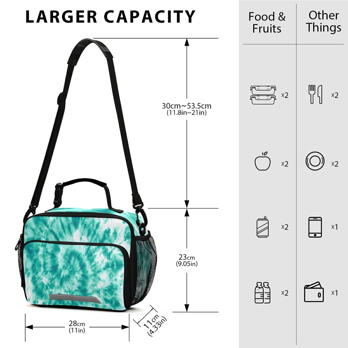 Insulated Lunch Bag for Women & Men - Teal Turquoise Tie Dye Design, Adjustable Shoulder Strap, Reusable Lunch Tote for Work, Office, School, Picnic & Outdoor Activities | Keep Meals Fresh All Day