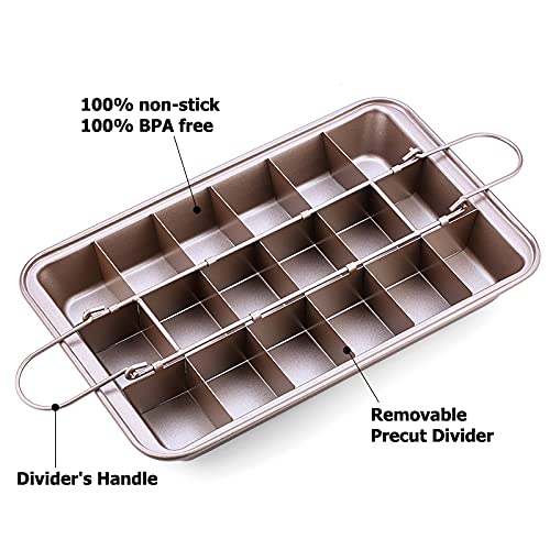 Hovico 18-Lattice Non Stick Brownie Baking Pan with Dividers - High Carbon Steel Oven Safe Brownie Tray with Built-In Slicer & Rack - Perfect for Homemade Brownies, Bars & Desserts Baking
