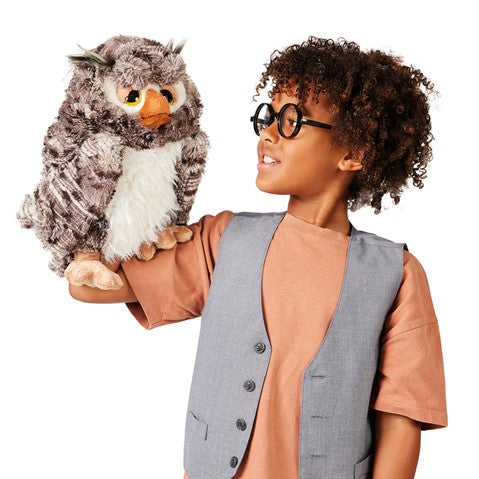 Folkmanis Wise Owl Hand Puppet - Realistic Animated Owl Plush Toy for Storytelling, Education & Play - Perfect for Kids, Teachers & Puppet Shows