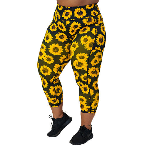 Sunflower Print High Waist Yoga Leggings for Women - Comfortable Workout Pants for Running, Gym & Lounge Wear