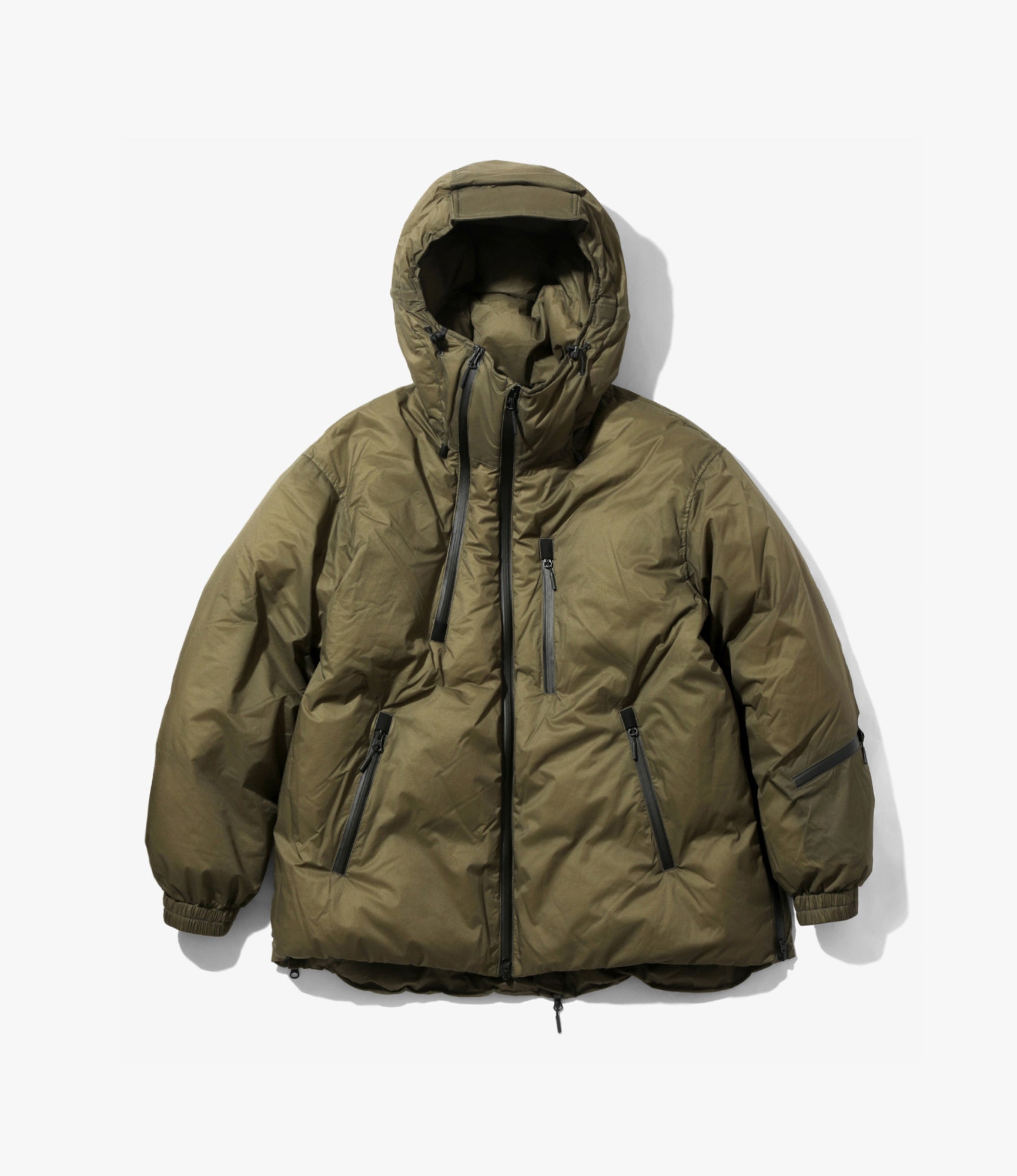 Men's Olive Ripstop Nylon Down Zip Jacket - Lightweight Warm Winter Coat for Outdoor Hiking & Camping