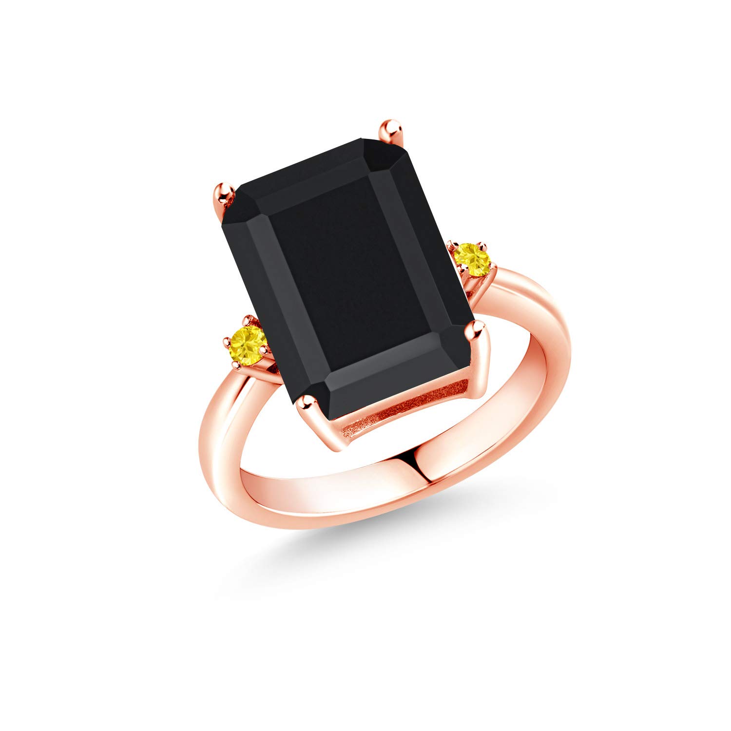 6.70 Ct Black Onyx & Yellow Created Sapphire 18K Rose Gold Plated Silver Ring for Women - Elegant Gemstone Jewelry for Weddings, Parties & Special Occasions