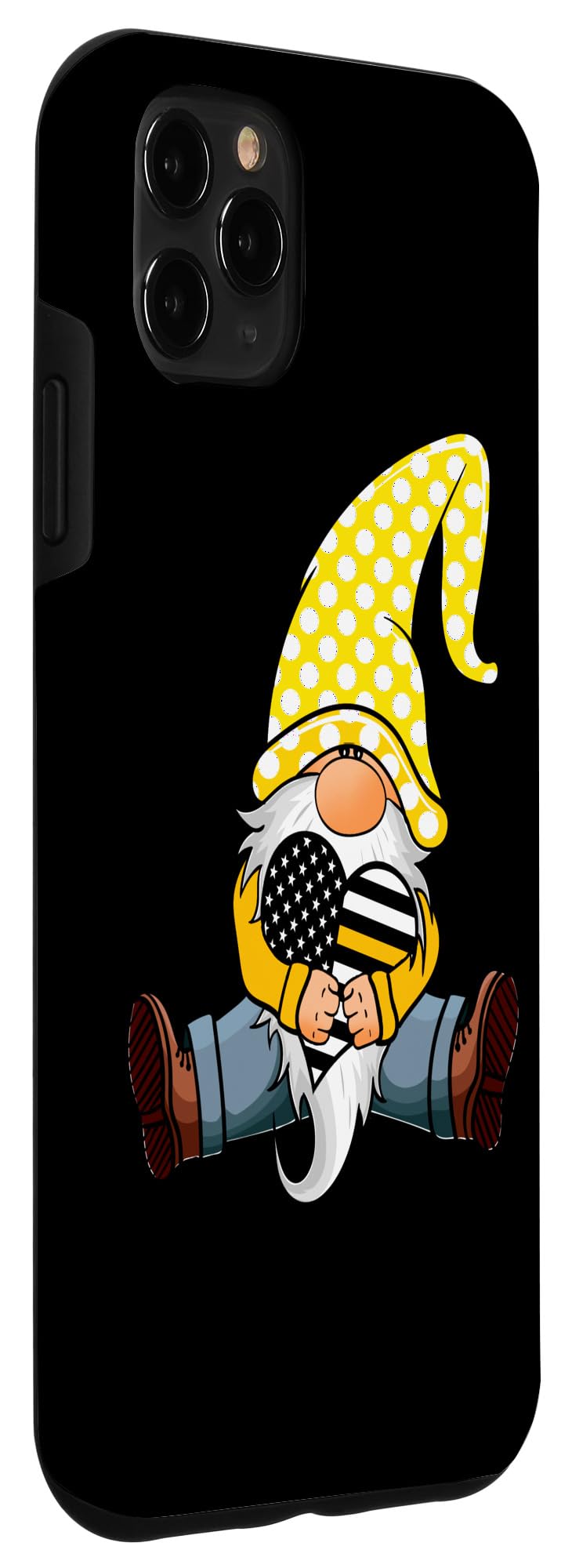iPhone 11 Pro Max Case - Patriotic American Flag Design with Yellow Line & Heart Gnome - Perfect for Police Dispatchers, First Responders & Patriotic Americans