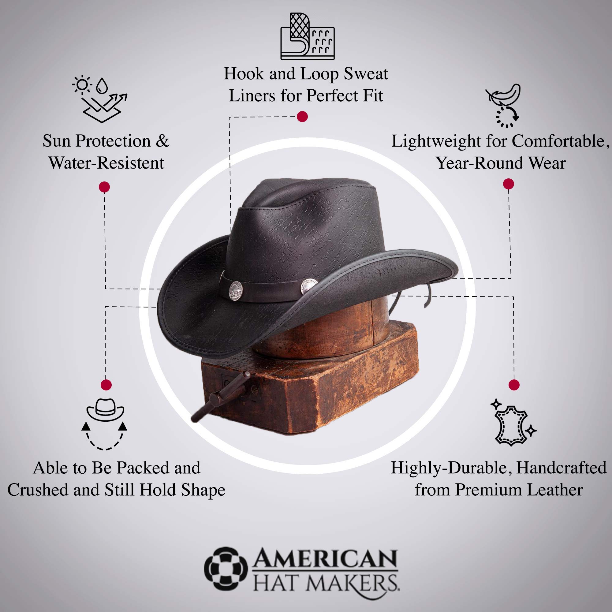 American Hat Makers Cyclone Western Leather Cowboy Hat for Men & Women - Genuine Leather Western Style Hat for Rodeo, Ranch & Outdoor Adventures