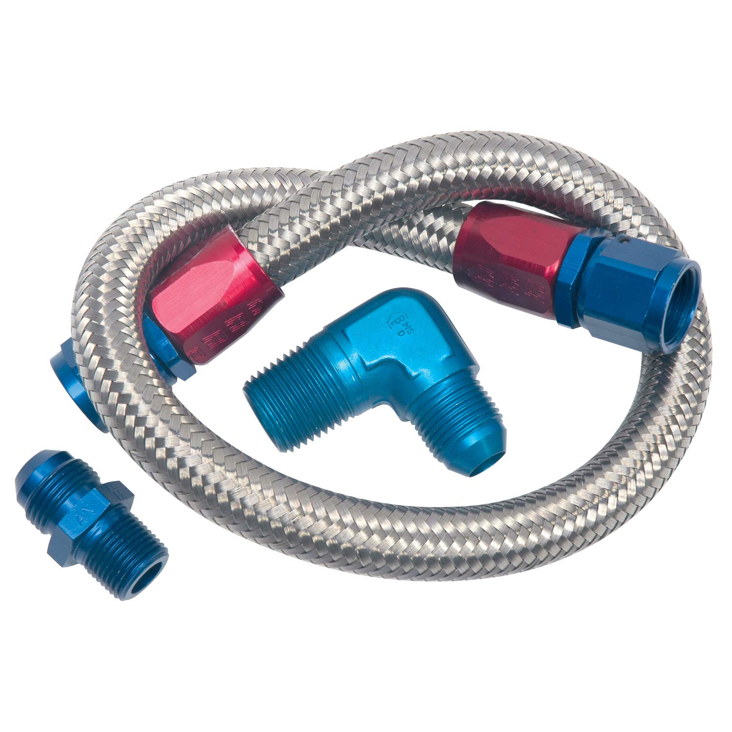 Edelbrock 8122 Braided Stainless Steel Fuel Line Fitting Kit - High Performance Fuel Pump to Pressure Regulator Connector for Car, Truck & Racing Applications