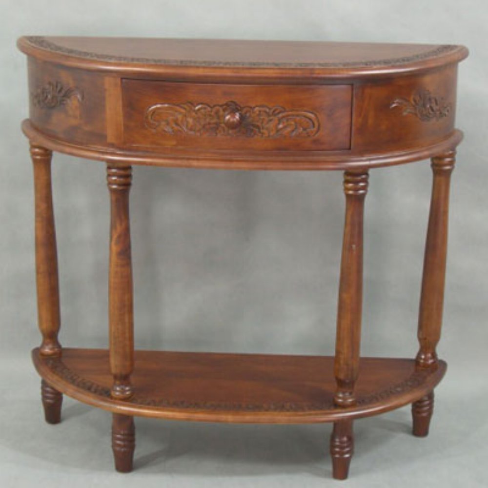 Handcrafted Half Moon Wall Shelf - Solid Wood Carved Console Table for Home Decor | Entryway, Living Room, Bedroom Accent Furniture | Free Shipping USA