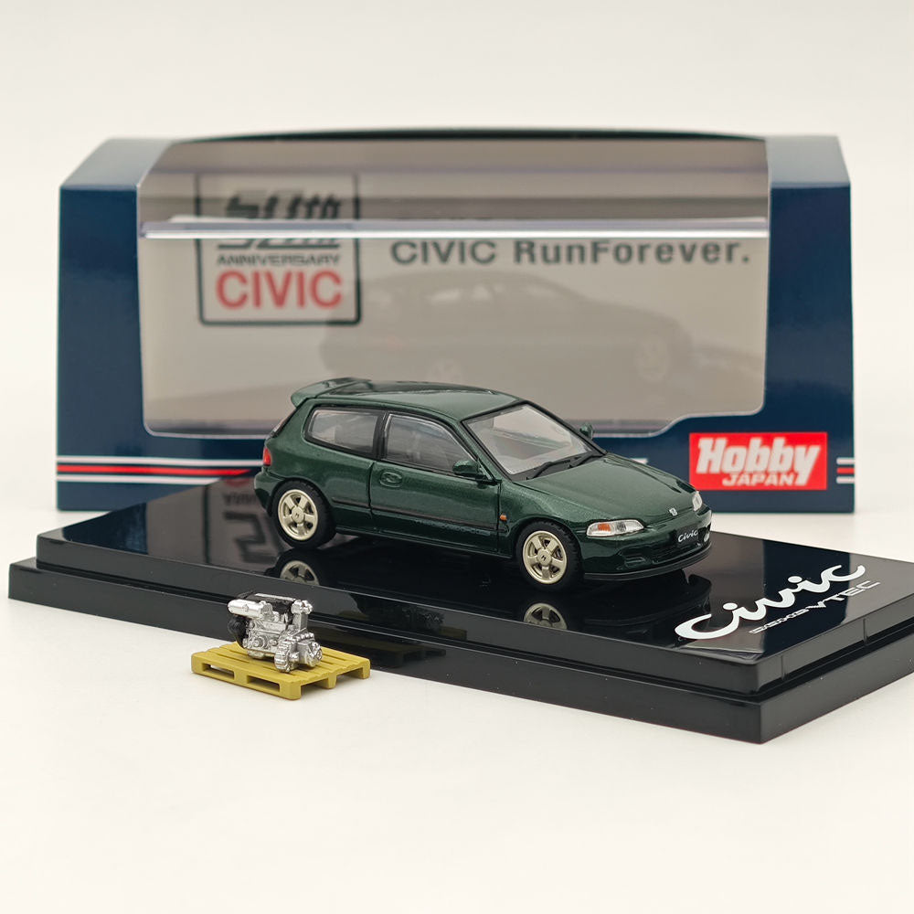 1/64 Honda CIVIC (EG6) Sir S Diecast Model Car with Engine Display - Lausanne Green | Hobby Japan HJ641017SG | Collectible Miniature Vehicle for Display, Gifts & Car Enthusiasts