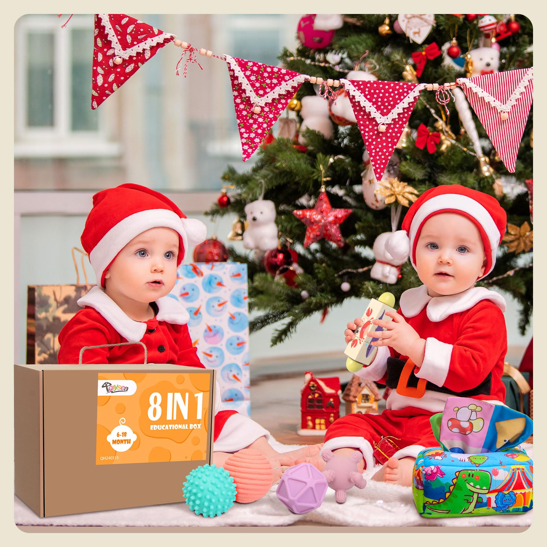 Montessori Toys for Babies 6-12 Months & Toddlers 1-2 Years Old | 8-in-1 Wooden Educational Sensory Toy Set with Stacking Cups, Sensory Balls & Tissue Box | Early Learning Developmental Toys for Infant & Toddler Playtime, Daycare & Home Education
