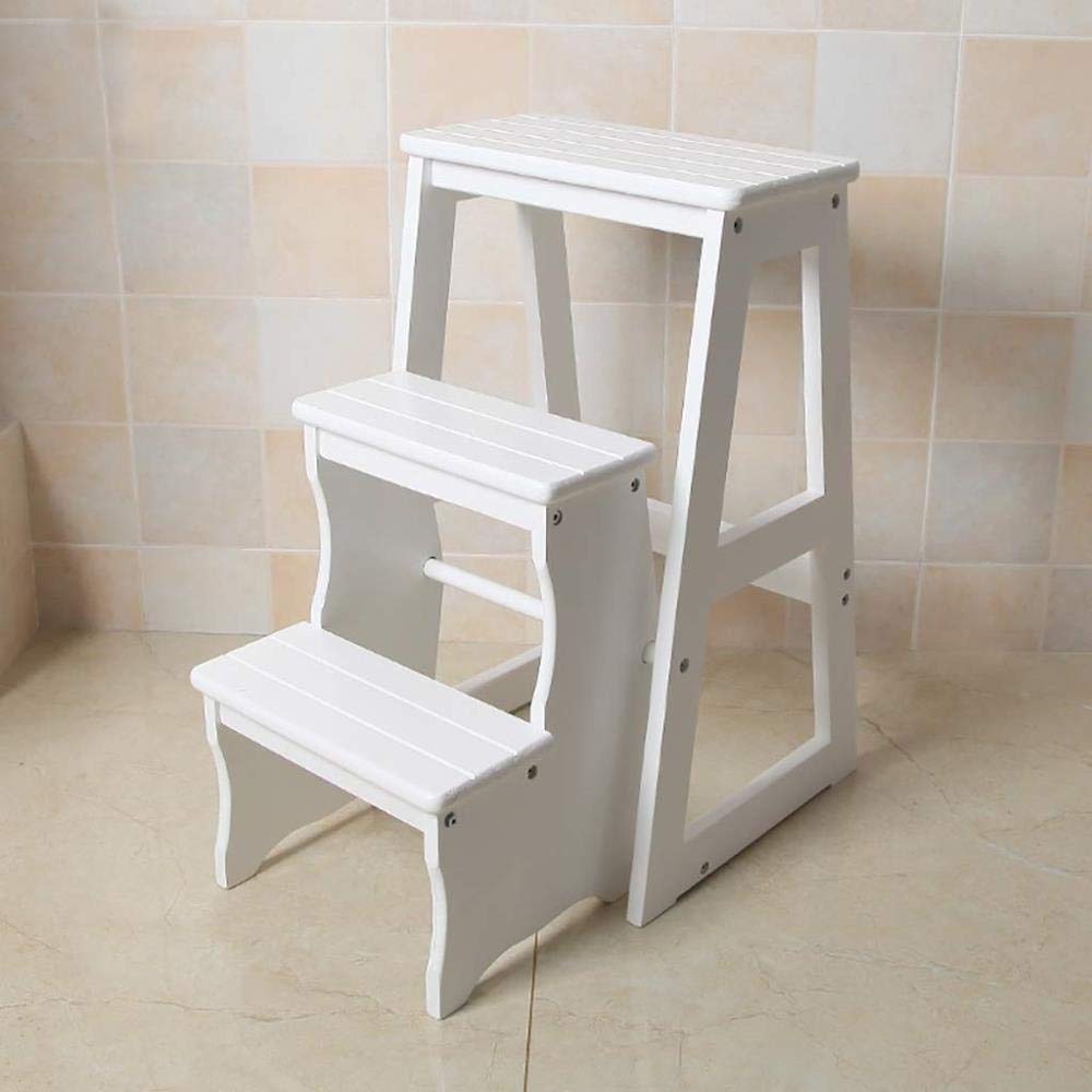 KAZUP Wooden Step Stool for Adults - Foldable Kitchen Ladder Stool, Non-Slip Multi-Functional Step Stool for Home, Bathroom, Bedroom - Perfect as Flower Stand or Indoor Climbing Stool