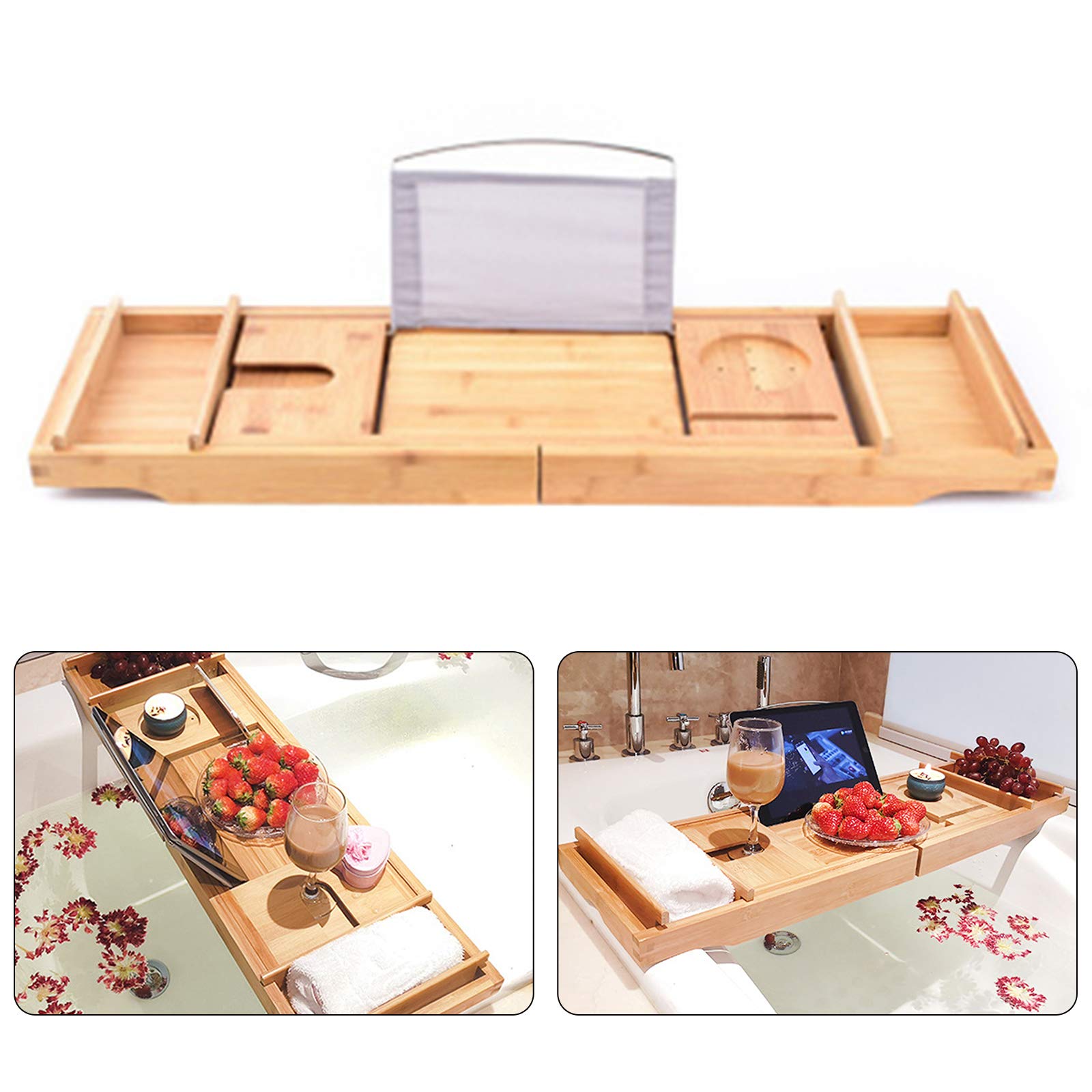Premium Adjustable Bamboo Bathtub Tray - Extendable Spa Caddy with Non-Slip Design for Books, Wine & Bath Essentials | Relaxing Bath Accessories for Luxury Home Spa Experience