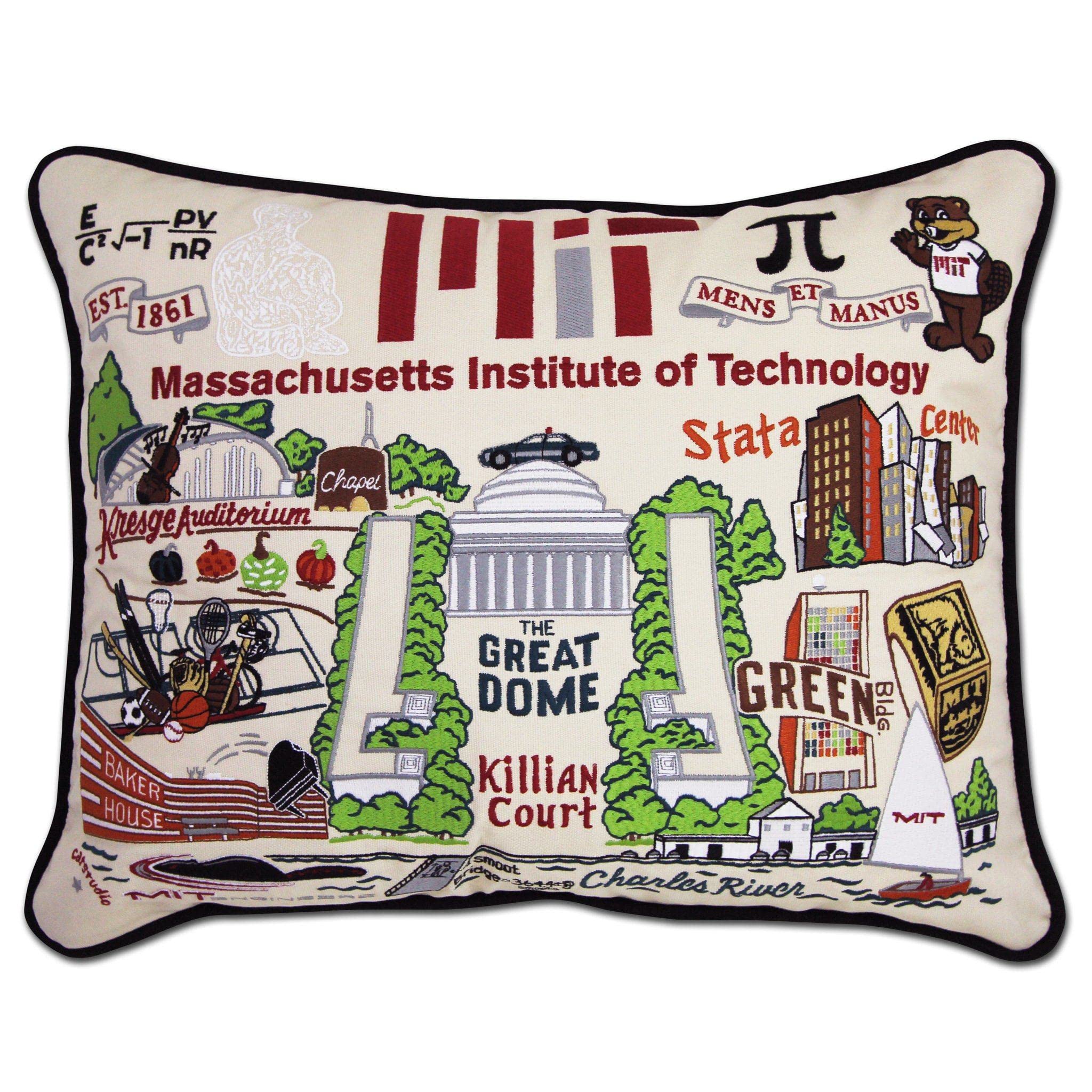 Catstudio MIT Collegiate Hand Embroidered Decorative Throw Pillow - Cozy Home Decor for College Dorm, Living Room & Gift Ideas