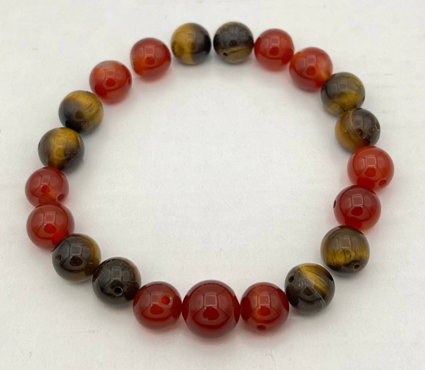 Long Carnelian & Tiger Eye Bracelet - 10mm Beaded Wrist Mala for Meditation, Yoga & Spiritual Healing | Handmade Gemstone Jewelry for Women