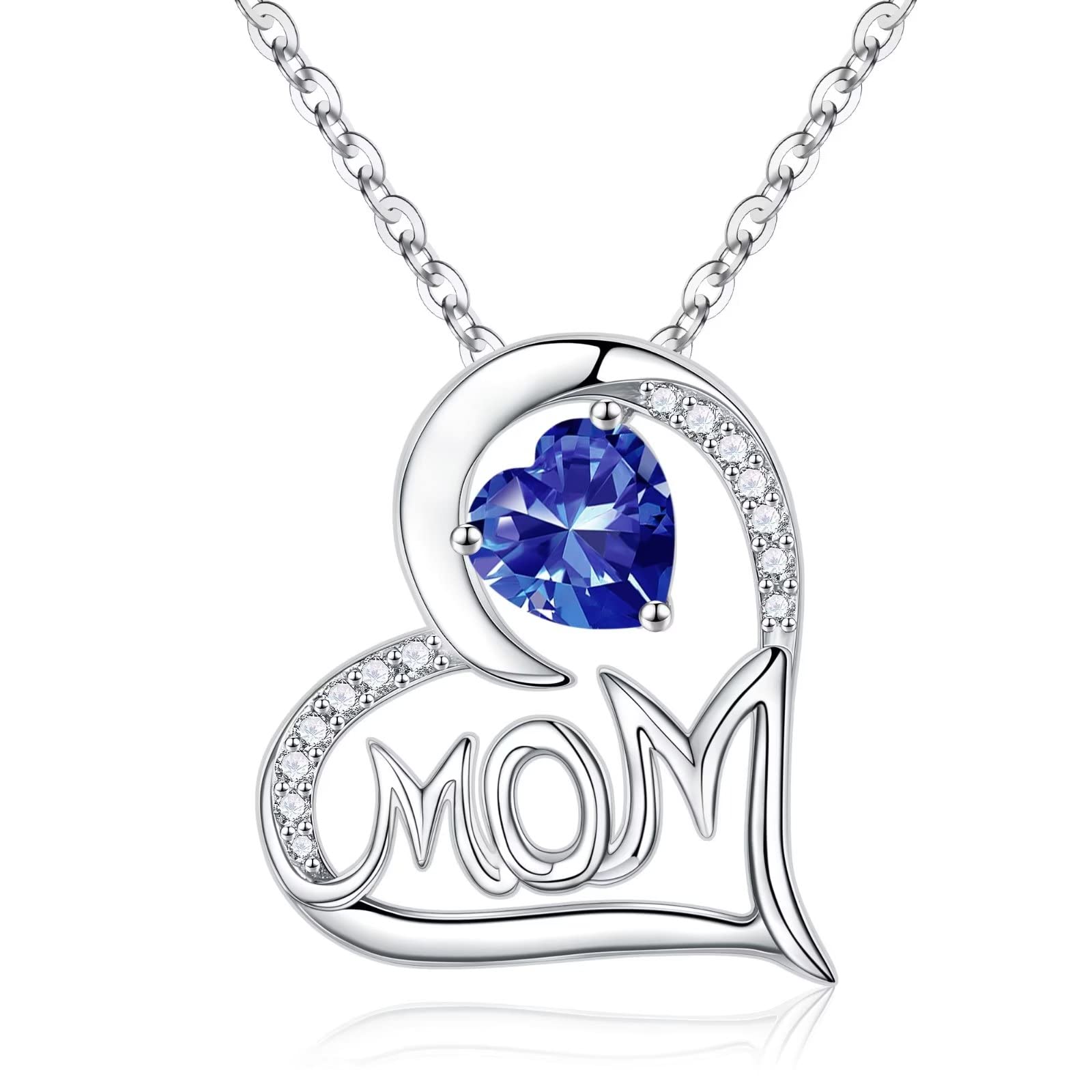 925 Sterling Silver Heart Birthstone Necklace for Mom - Personalized Mother's Jewelry Gift for Anniversary, Christmas, Valentine's Day, Mother's Day & Birthday - Perfect for New Moms, Bonus Moms & Stepmoms from Daughter or Son | Elegant Everyday Wear & Special Occasion Gift