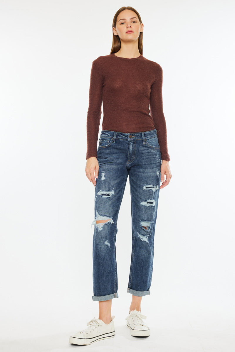 Devika Mid Rise Boyfriend Jeans for Women - Comfortable Stretch Denim Pants with Relaxed Fit - Perfect for Casual Outings, Work and Weekend Wear