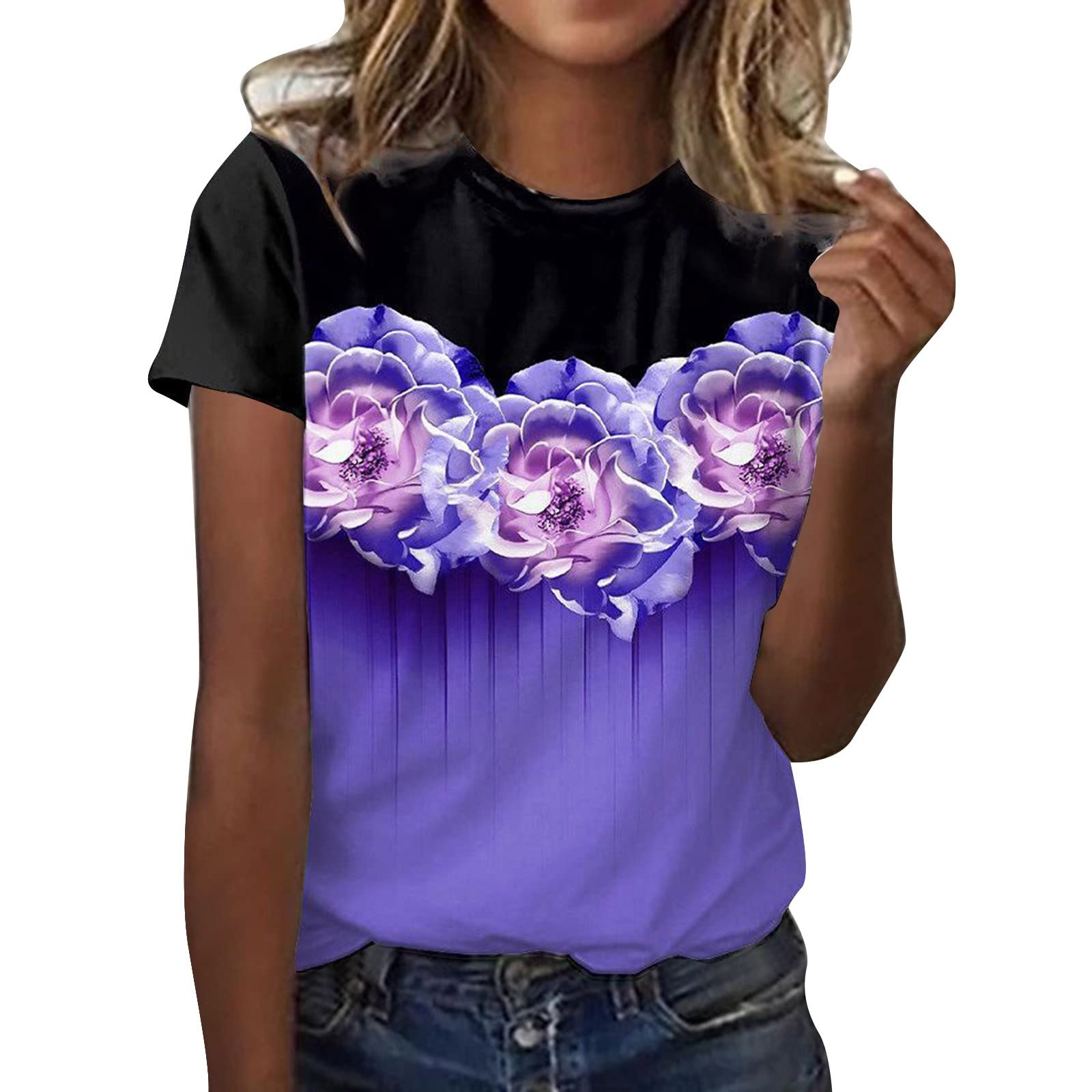 Stylish Plus Size Women's Summer Tops - Floral Print O-Neck Short Sleeve T-Shirt Blouse for Casual Wear | Perfect for Beach Outings, Weekend Brunch & Summer Vacations