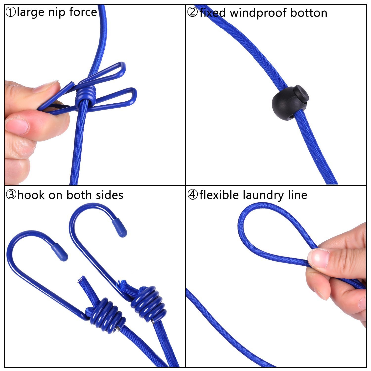 2 Pack 11ft Windproof Clothesline with 12 Clips - Adjustable Drying Rack for Laundry, Travel & Outdoor Use - Perfect for Camping, Backpacking and Small Space Drying