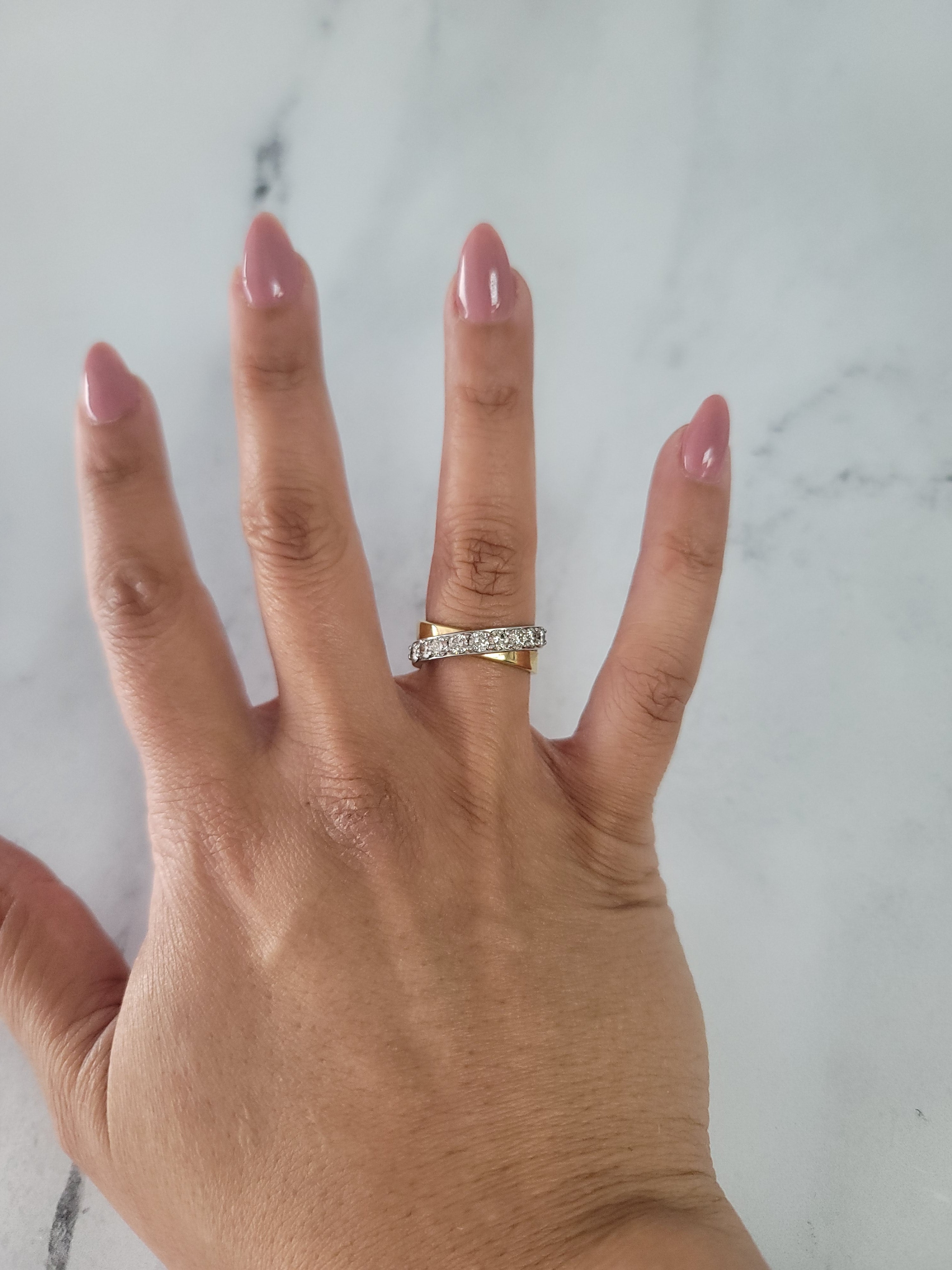 14K Two-Tone Criss Cross Diamond Wedding Band – Elegant Stackable Ring for Bridal, Anniversary & Special Occasions