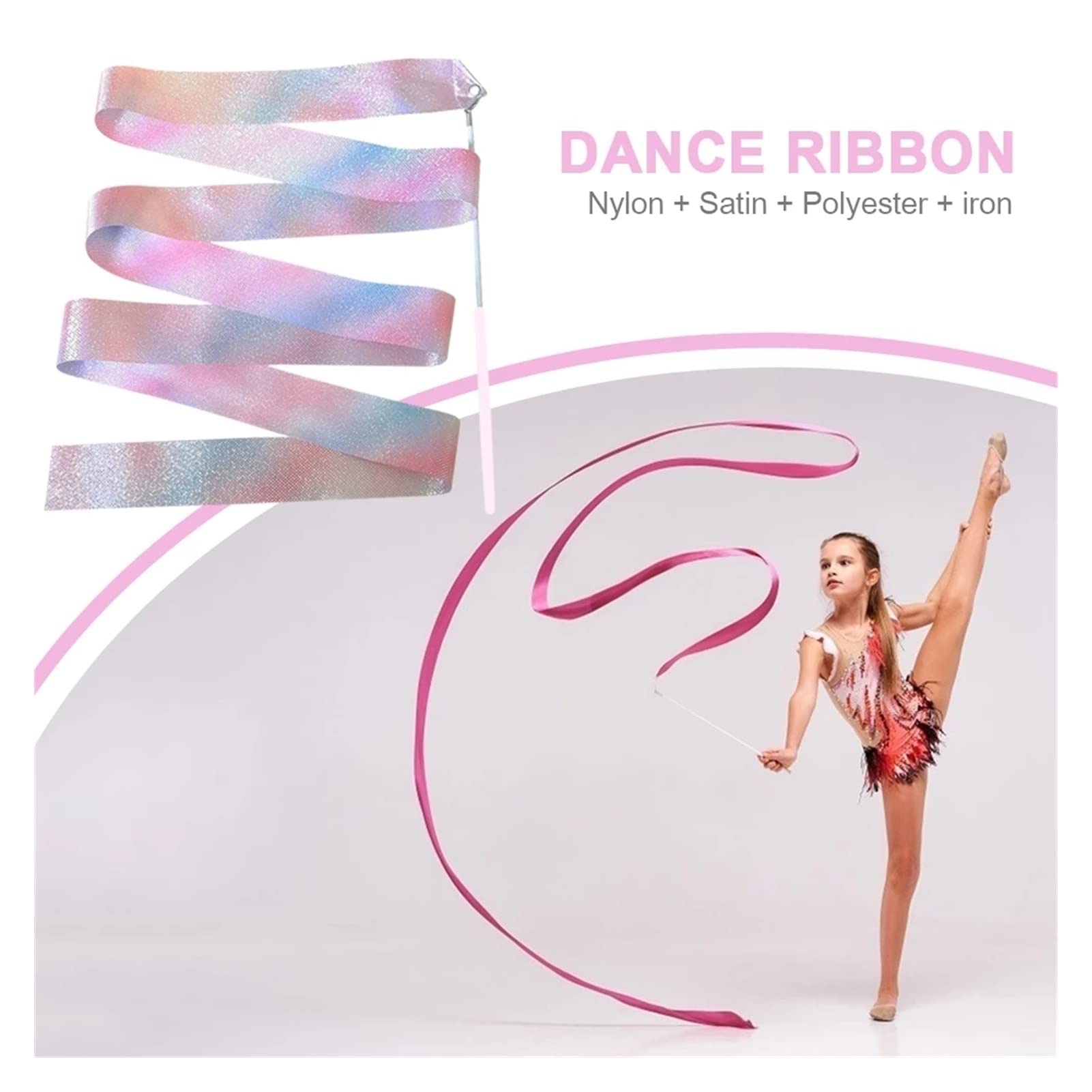 ZZSRJ 1 Glitter Gymnastics Ribbon - 4M Rainbow Dance Ribbon for Rhythmic Gymnastics, Ballet, and Training | Pink Color | Perfect for Performances, Competitions, and Dance Practice