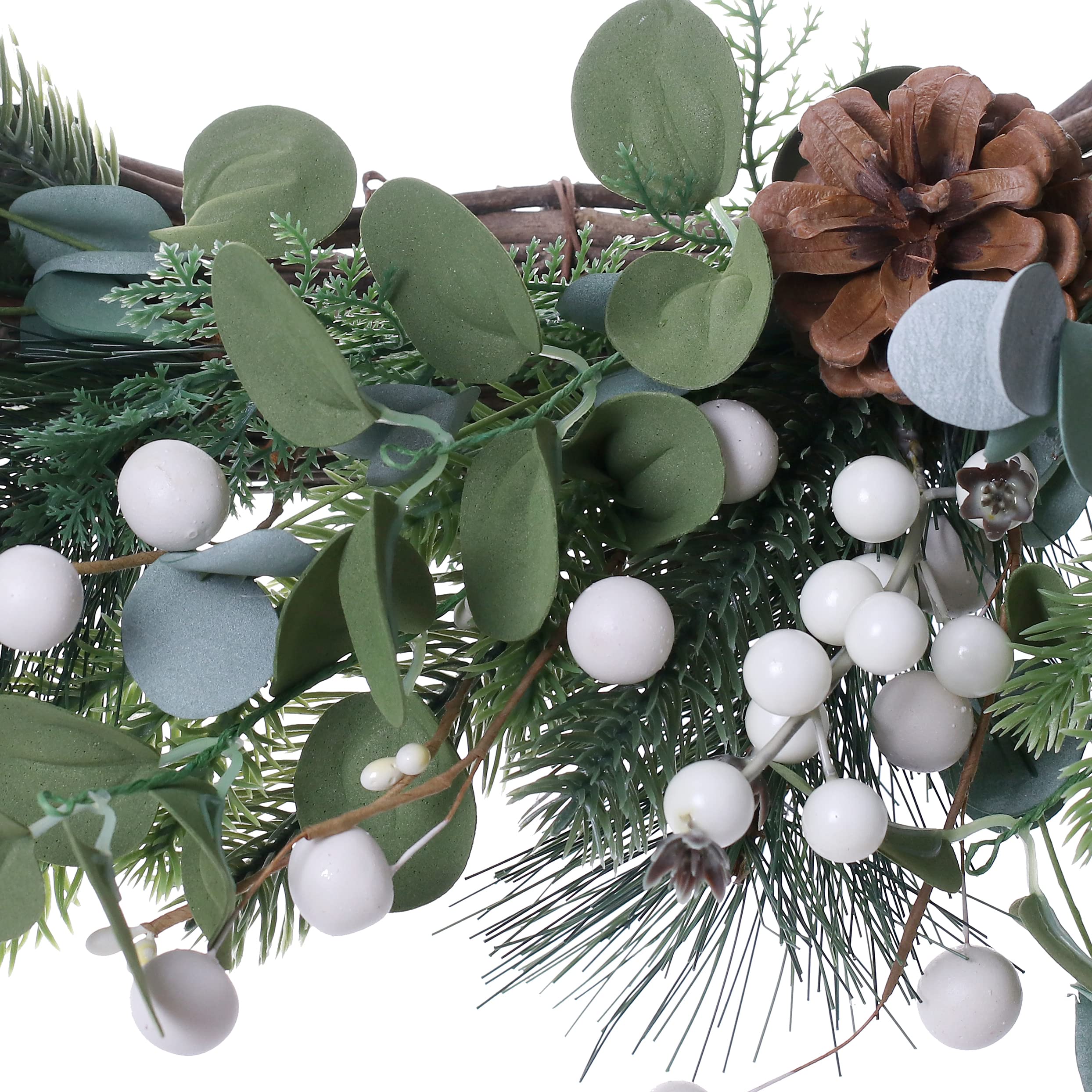 J'FLORU 20 Inch Artificial Christmas Wreath - White Winter Wreath with Berries, Pine Cones & Pine Needles for Front Door Decor - Perfect for Xmas, Holiday, Winter Home Decoration & Seasonal Door Hanging