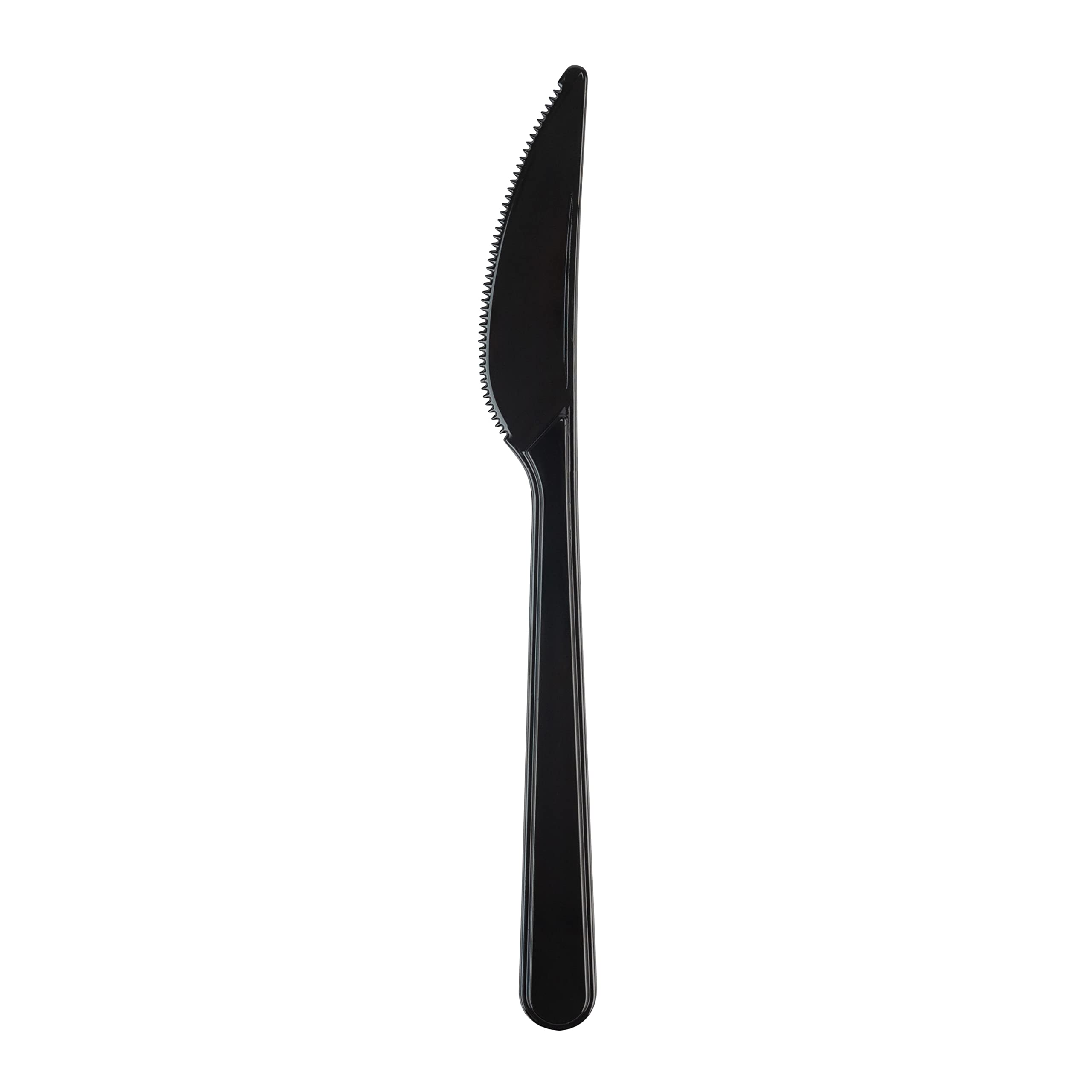 PLASTICPRO 50 Pack Heavy Duty Black Plastic Knives - Disposable Cutlery Set for Parties, Picnics, BBQs & Catering Events