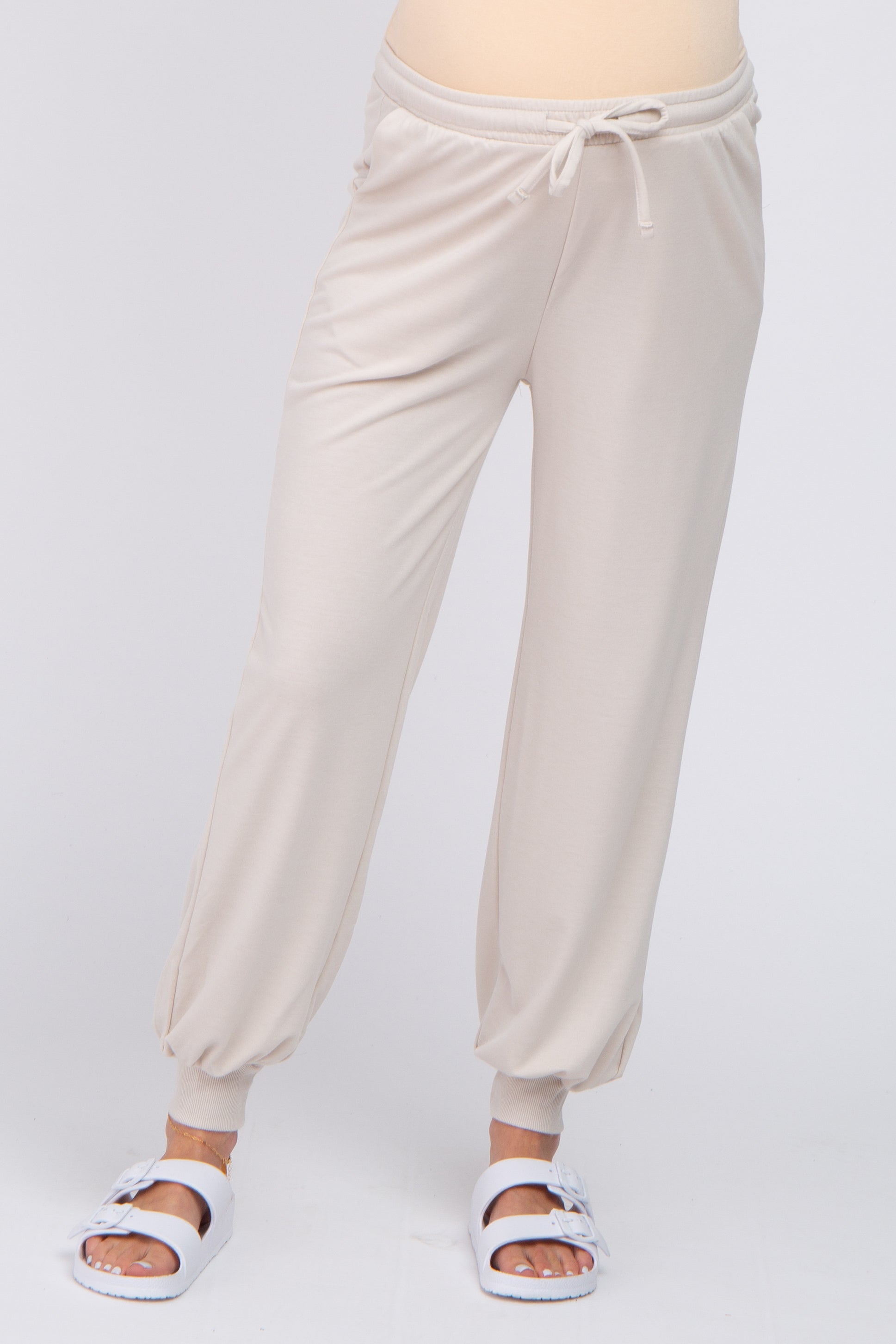 Comfortable Beige Maternity Jogger Pants for Pregnant Women - Soft Stretchy Lounge Pants for Everyday Wear, Yoga & Relaxation