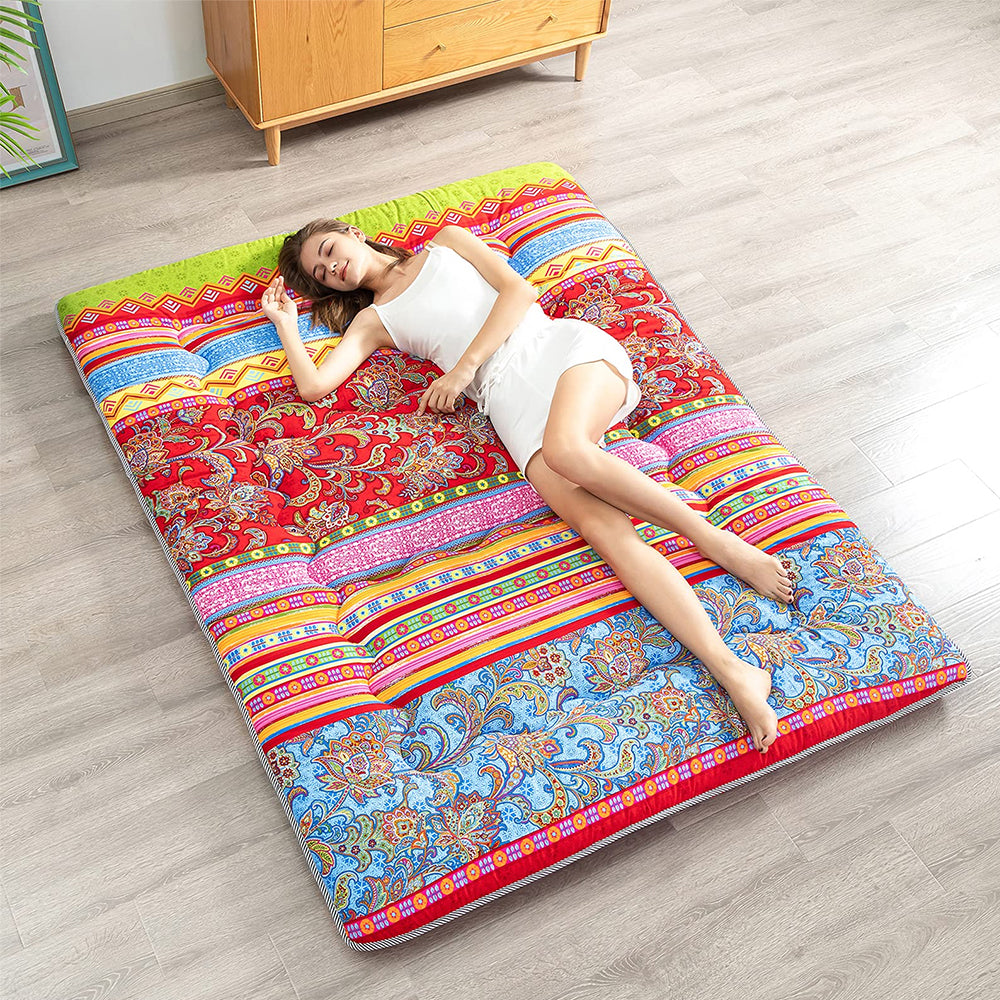 MAXYOYO Floor Mattress - Japanese Bohemian Style Futon Mattress for Bedroom, Guest Room & Yoga | Comfortable Floor Sleeping Solution for Adults & Kids