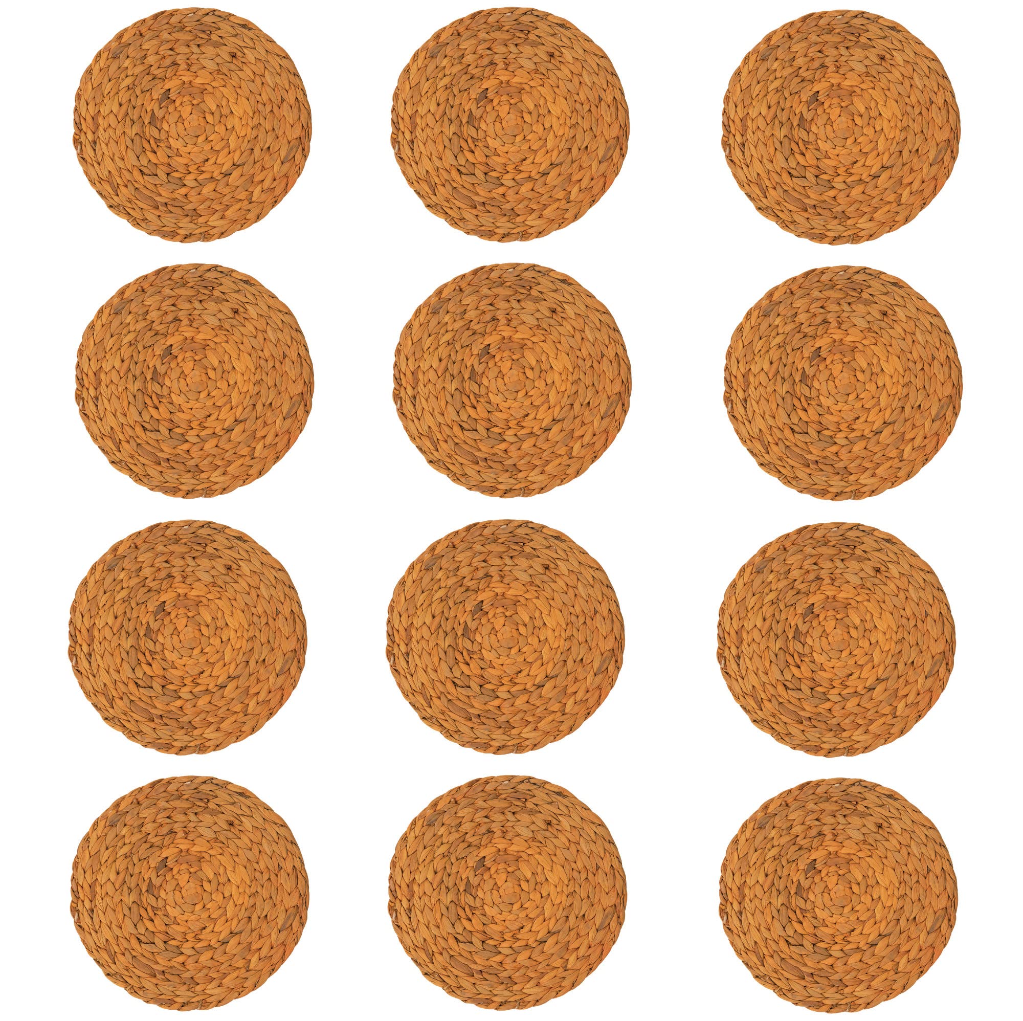 Bloomingville Mustard Color Hand-Woven Hyacinth Round Placemats - Set of 12, 14