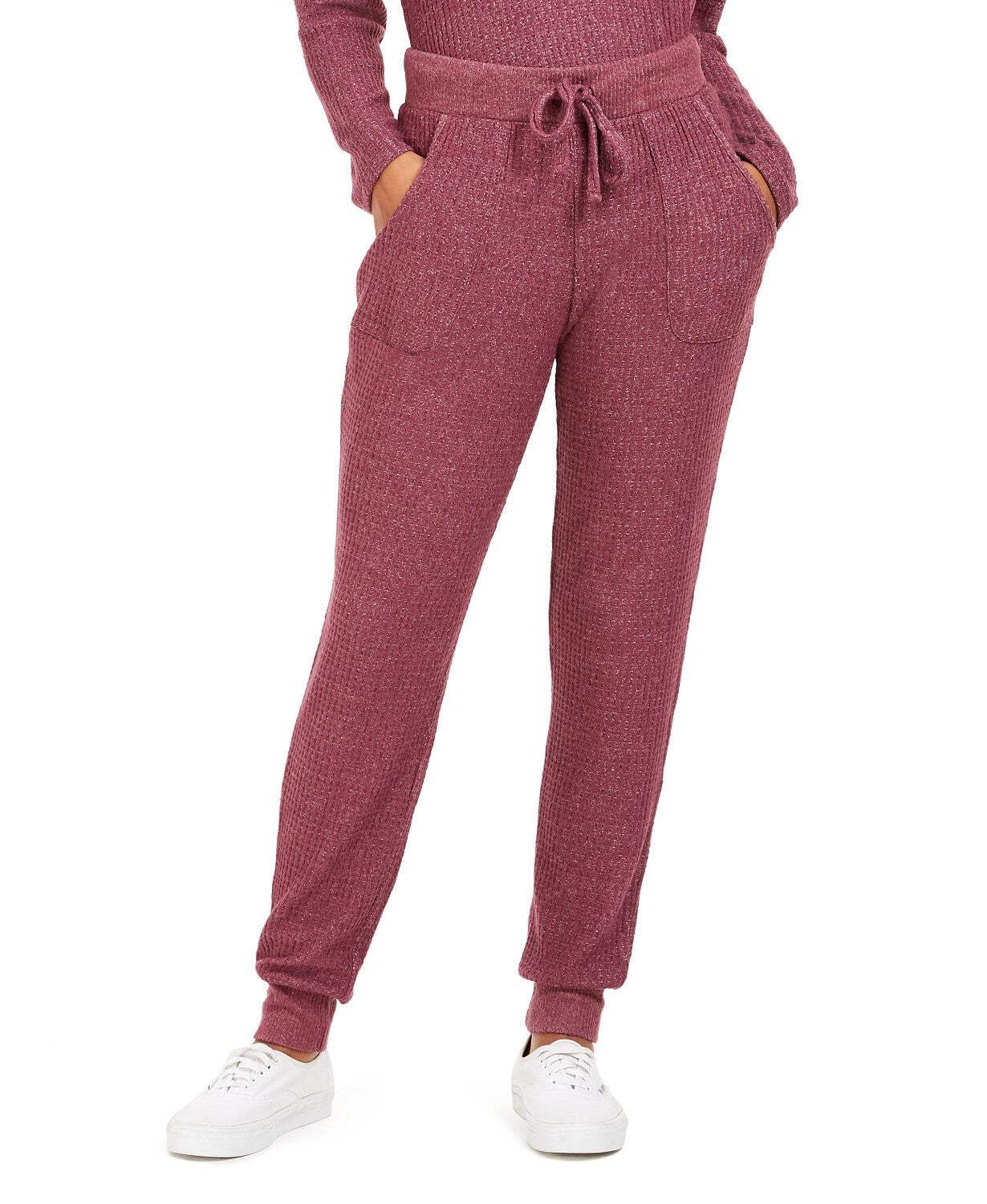 Juniors' Cozy Waffle Jogger Pants for Women - Soft Fleece Lounge Pants, Elastic Waist, XS, Ethereal Plum - Perfect for Yoga, Lounging & Winter Comfort