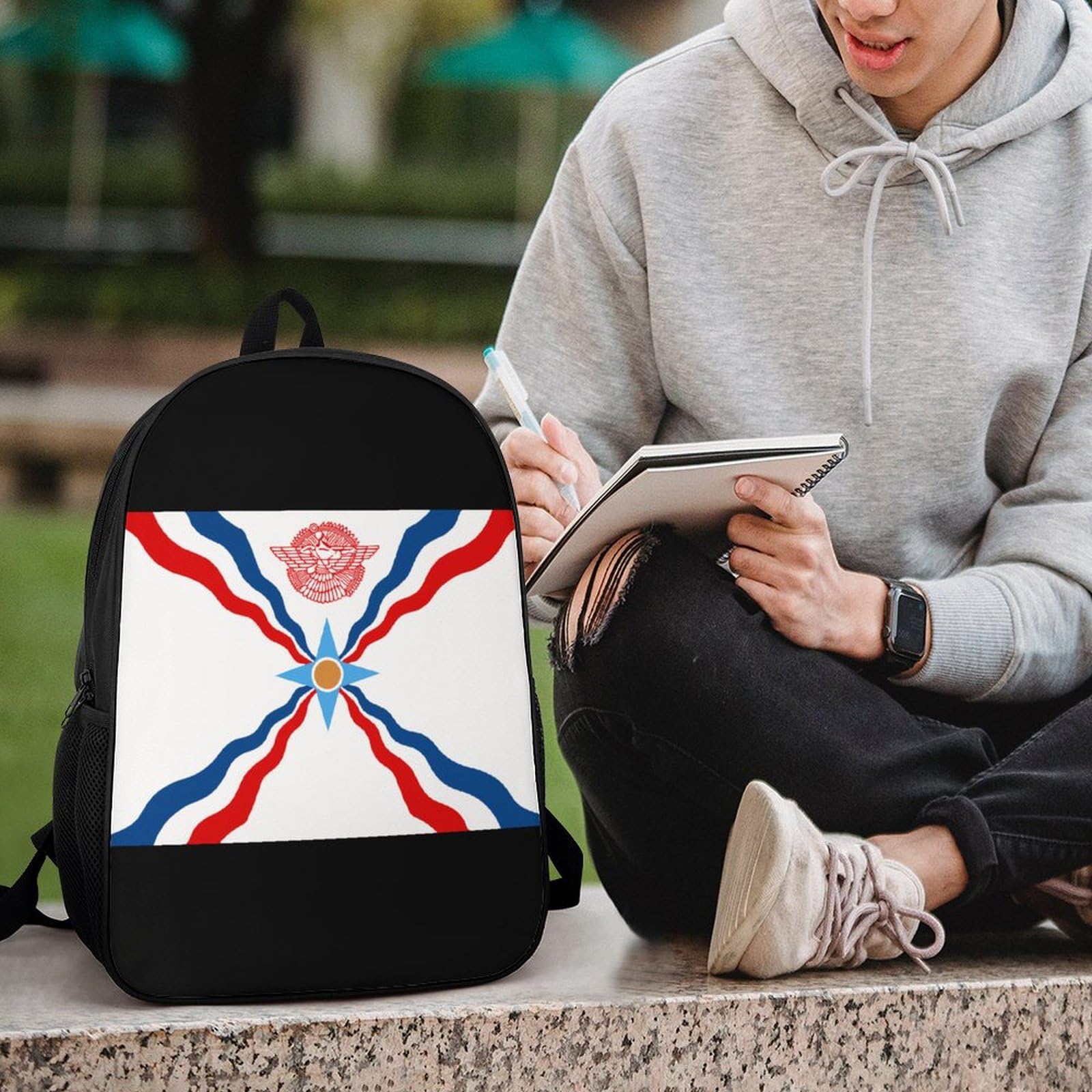IOEDTHBJ 3D Printed Assyrian Flag Backpack - 17 Inch Laptop Backpack for Men & Women, Durable School & Travel Computer Bag - Perfect for College, Work & Outdoor Adventures