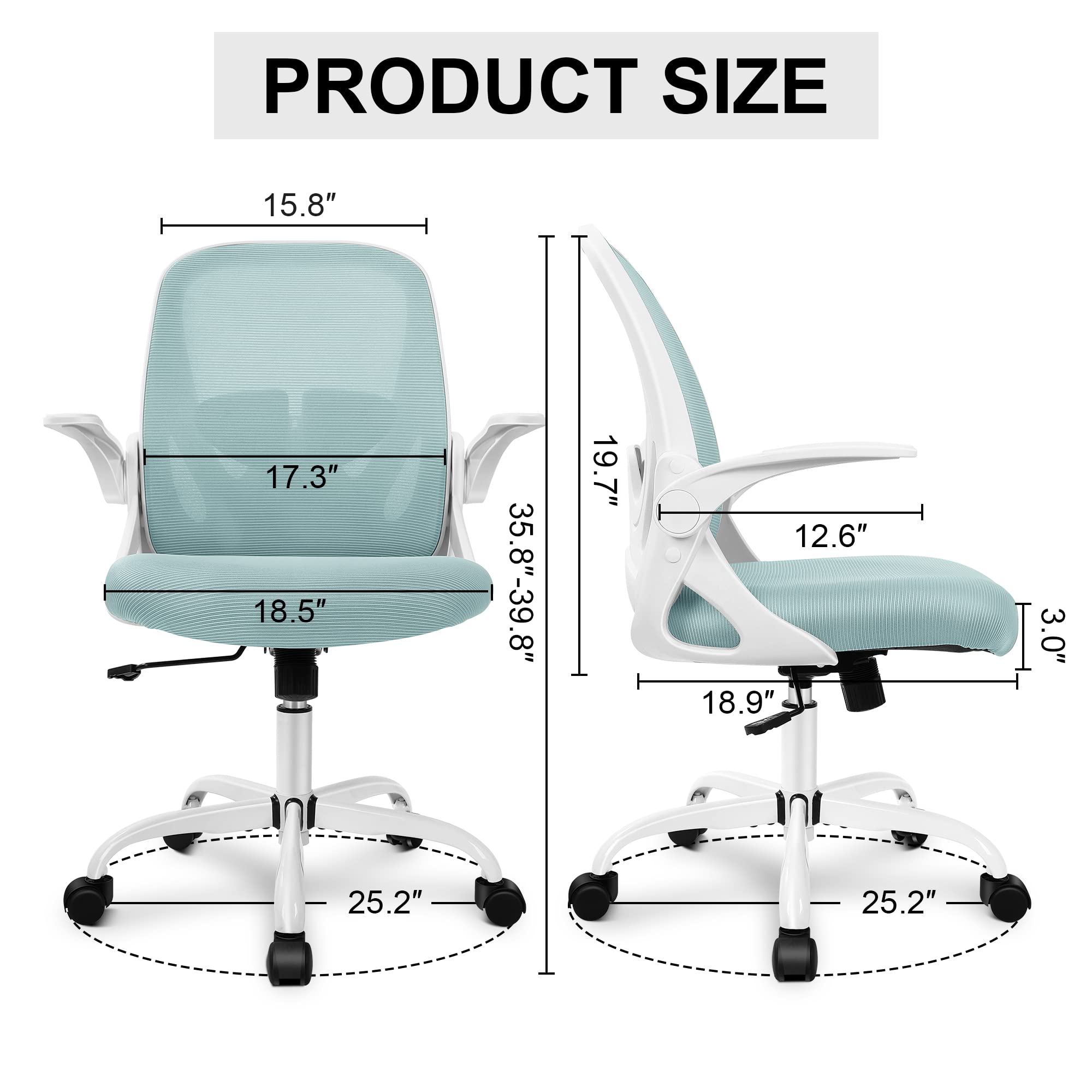 Ergonomic Office Chair with Adjustable Lumbar Support & Height - Breathable Mesh Computer Desk Chair with Flip-Up Armrests for Home Office, Conference Room & Workspace (Light Blue)