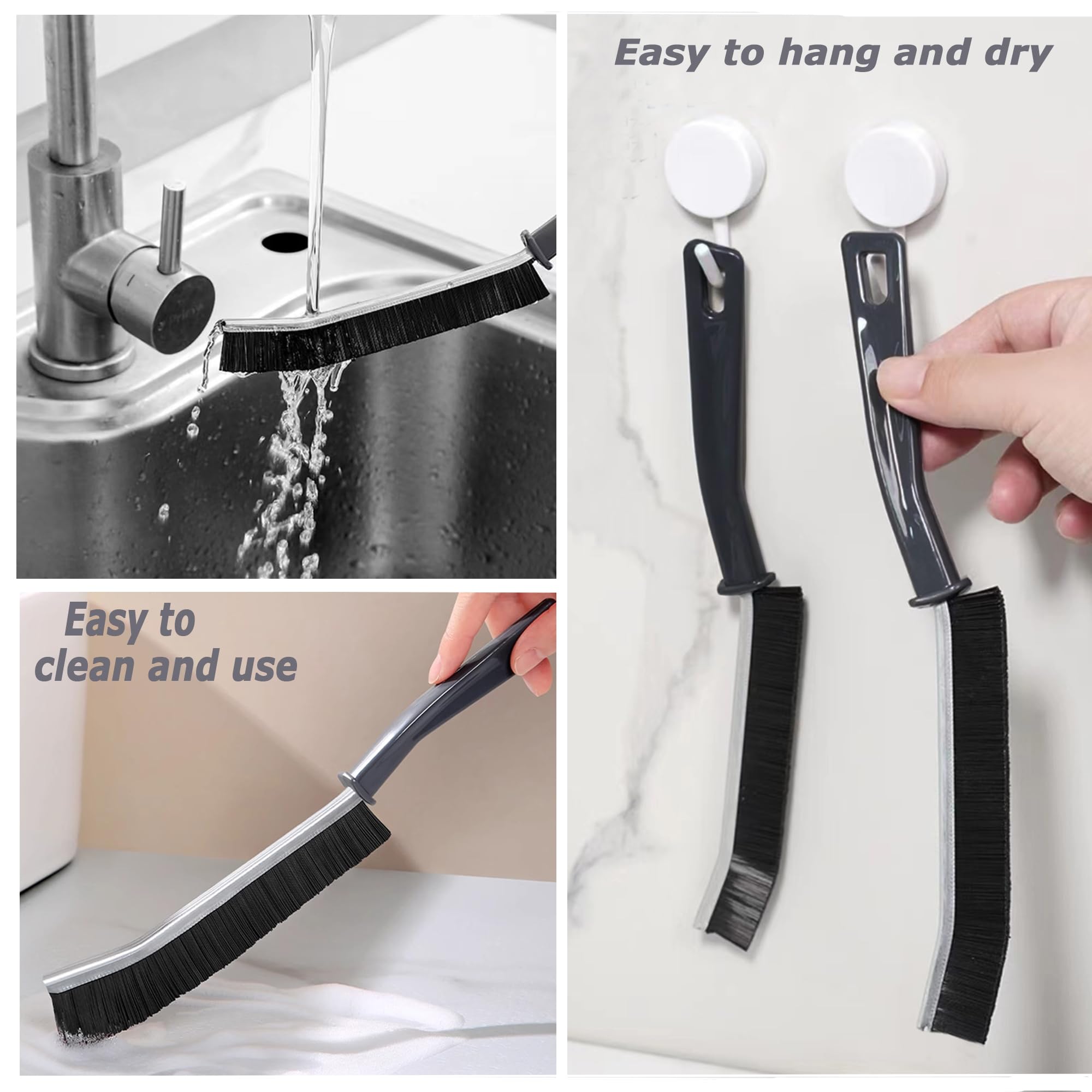 2PCS Hard Bristle Crevice Cleaning Brush Set - Multi-Purpose Gap & Grout Cleaning Tool for Tight Spaces - Perfect for Kitchen, Bathroom Tiles, Car Interiors and Hard-to-Reach Areas