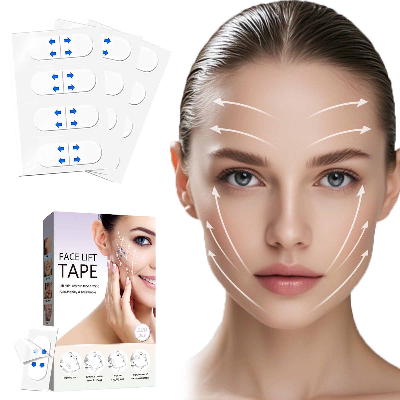 Instant Face Lift Tape - Invisible Skin Tightening Stickers for Sagging Skin, Double Chin, Eyes & Jowls (120pcs) - Perfect for Special Occasions, Photos & Everyday Youthful Look